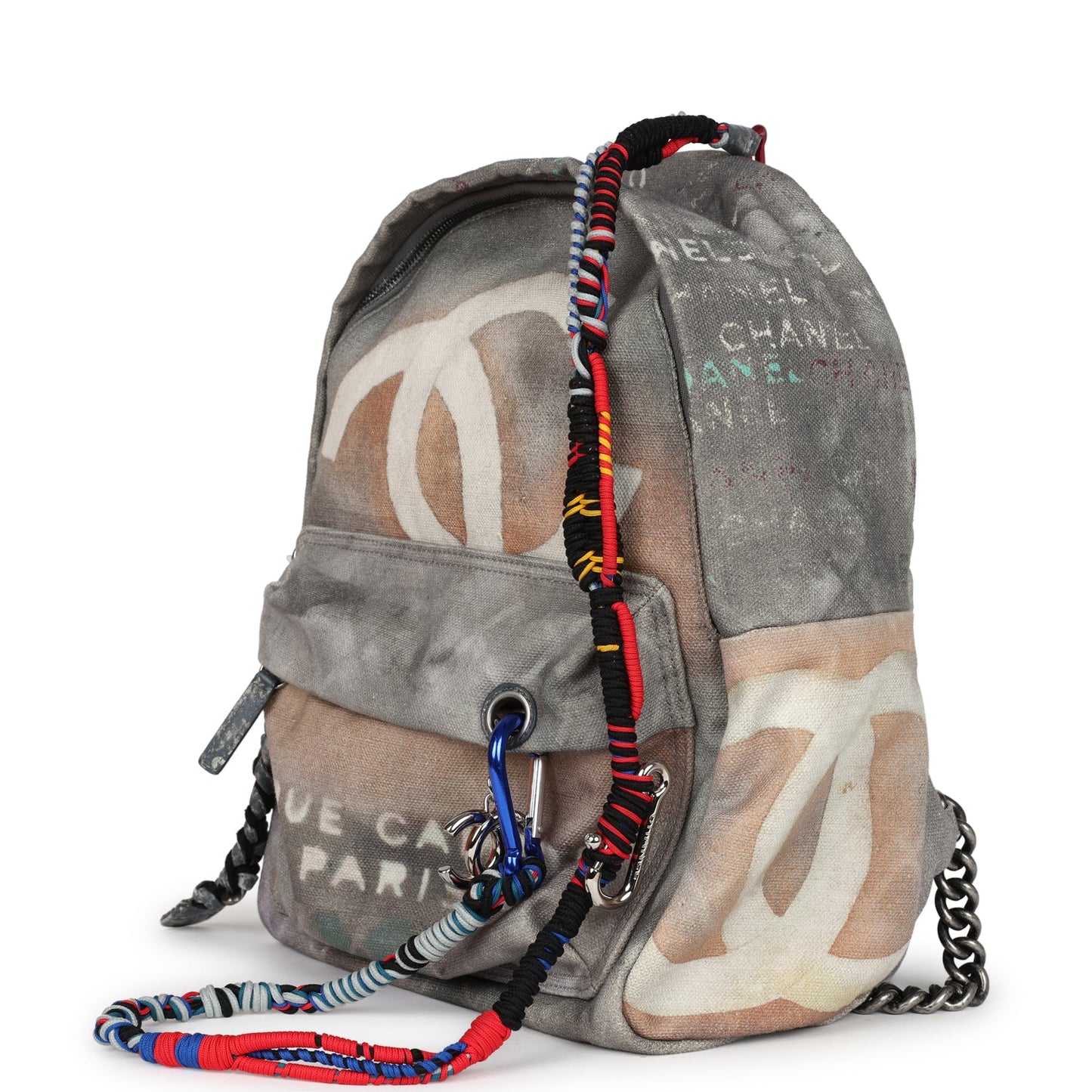 Chanel Graffiti Backpack Grey Multicolored Canvas Silver Hardware