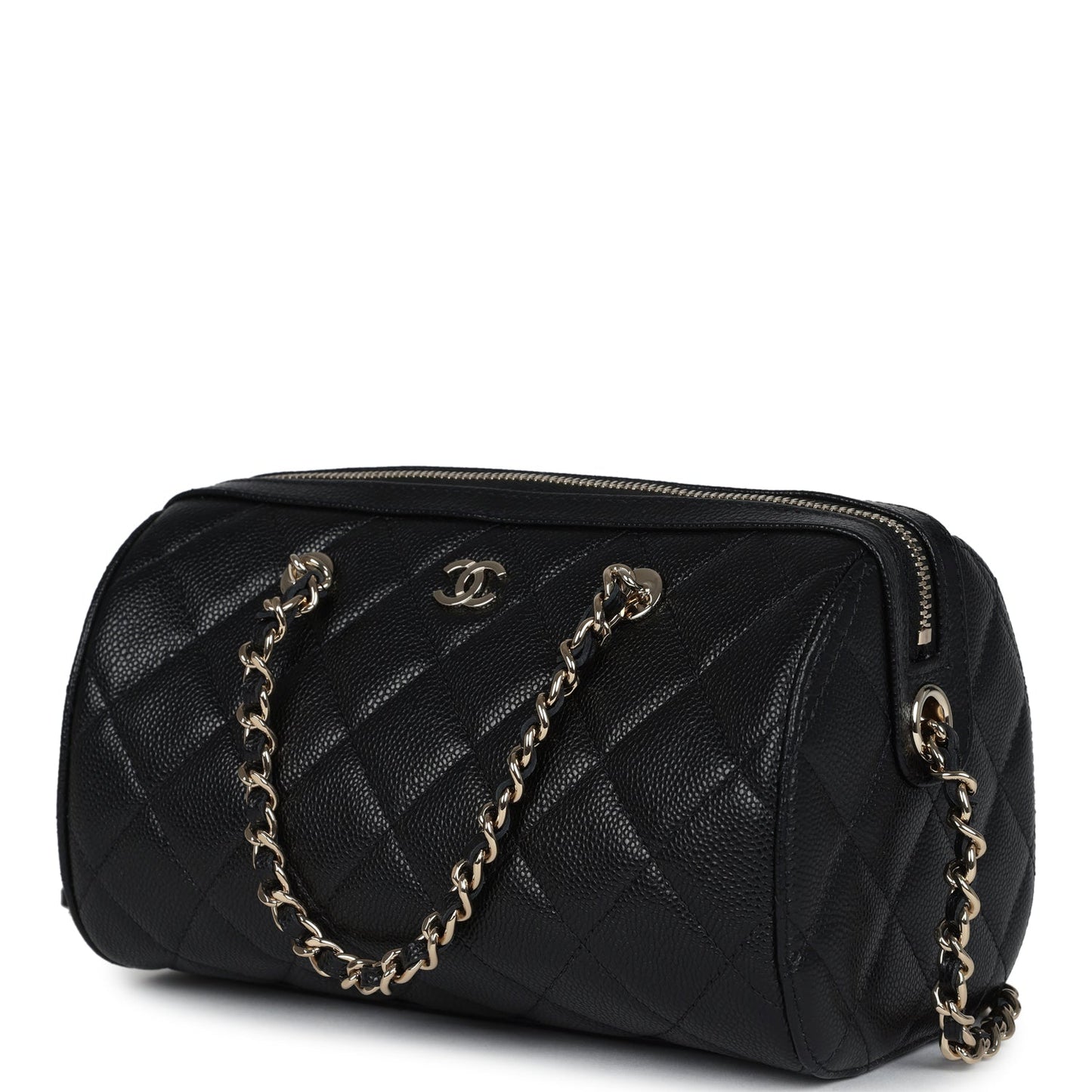 Chanel Mini Timeless Classic Barrel Bag with Chain Black Shiny Caviar Light Gold Hardware