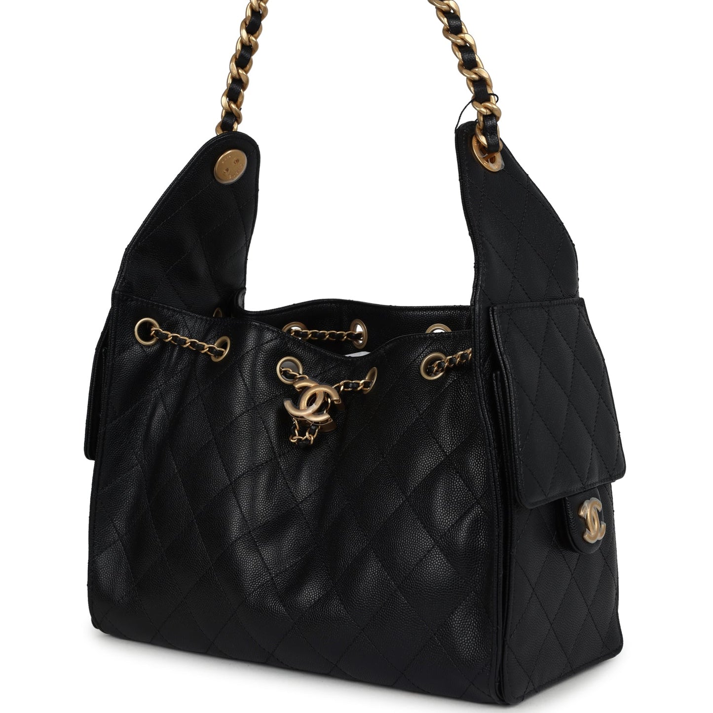 Chanel Small 25 Hobo Bag Black Caviar Antique Gold Hardware