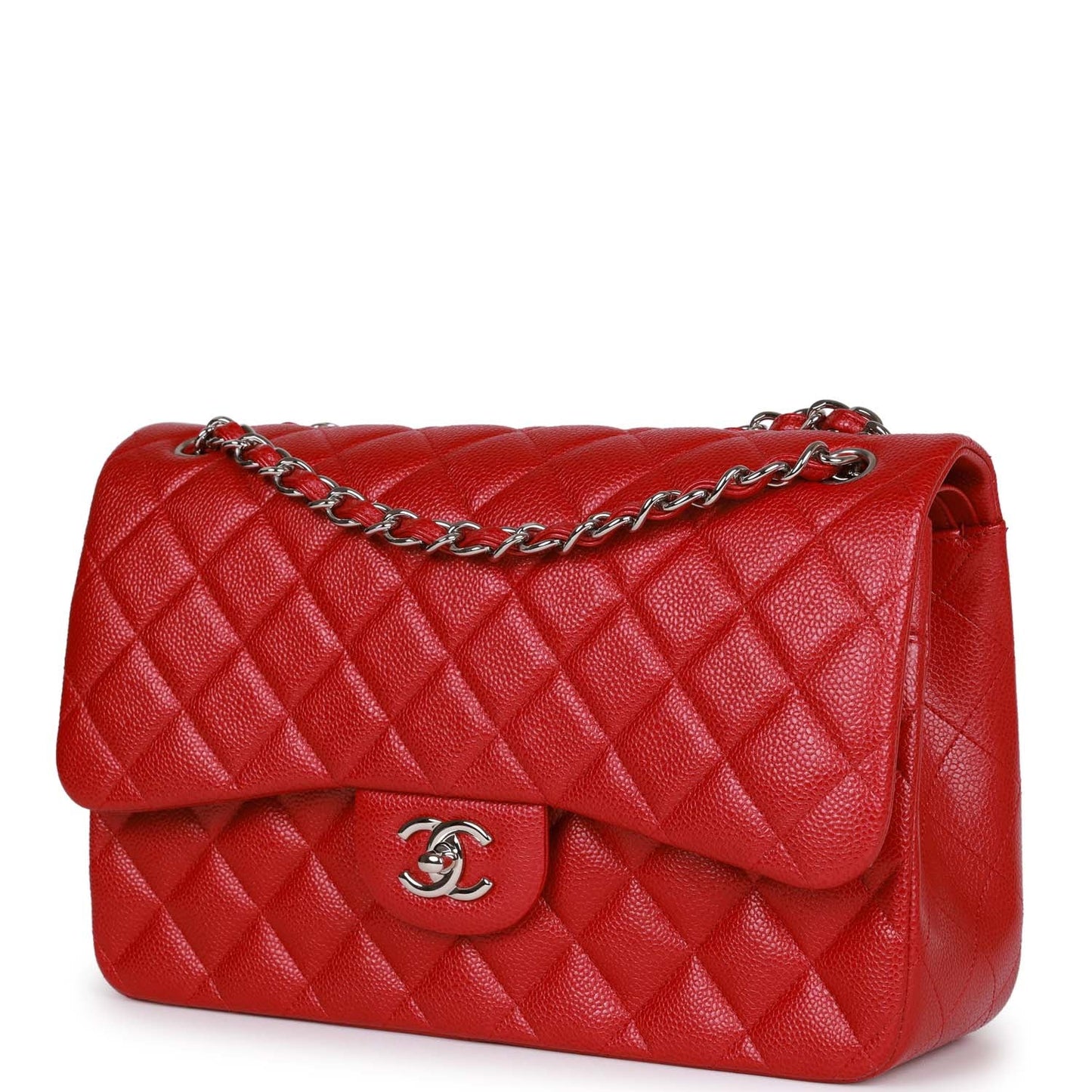 Chanel Jumbo Classic Double Flap Bag Metallic Red Caviar Silver Hardware