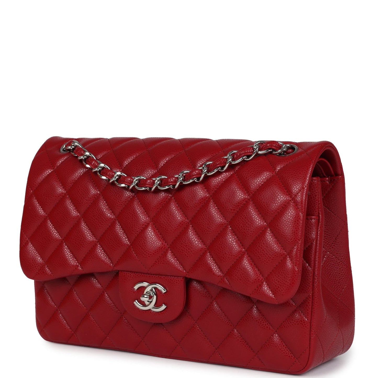 Chanel Jumbo Classic Double Flap Bag Red Caviar Silver Hardware