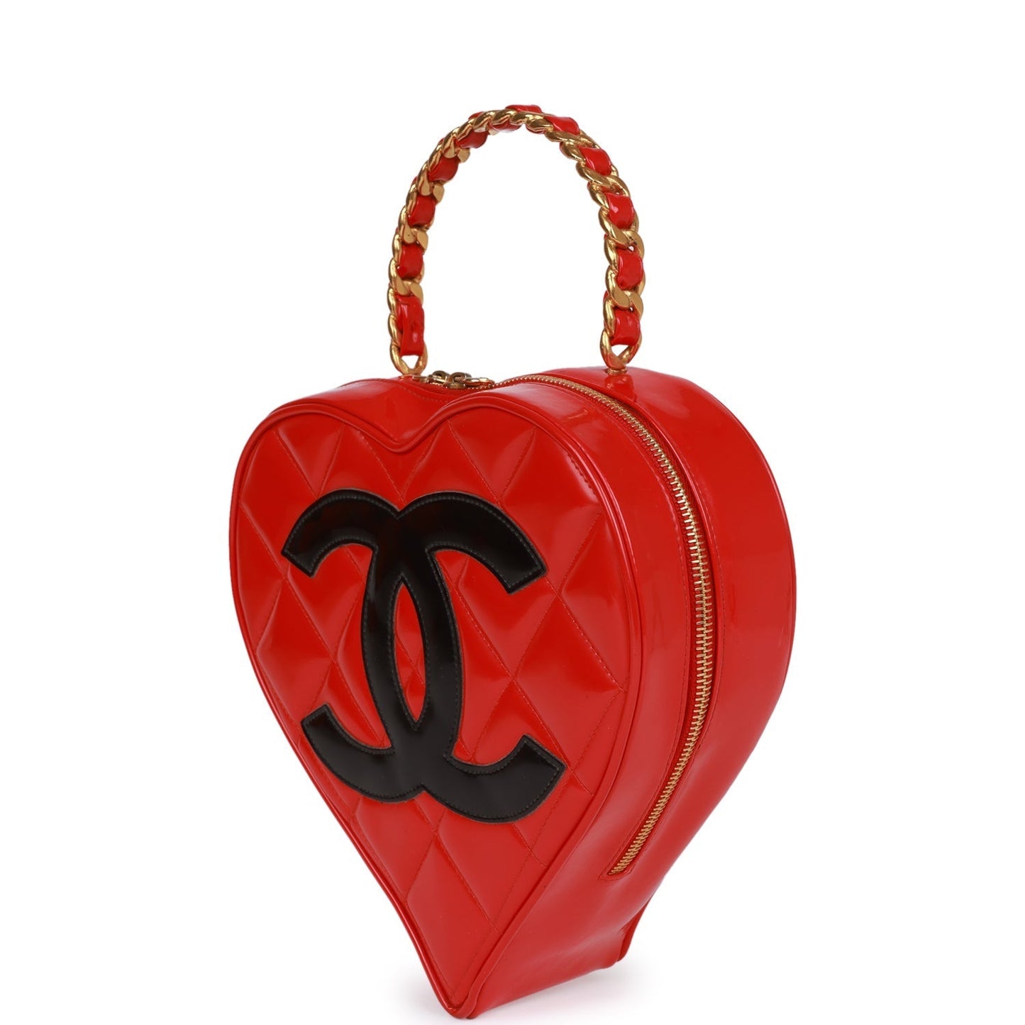 Chanel Heart Vanity Bag Red and Black Patent Antique Gold Hardware