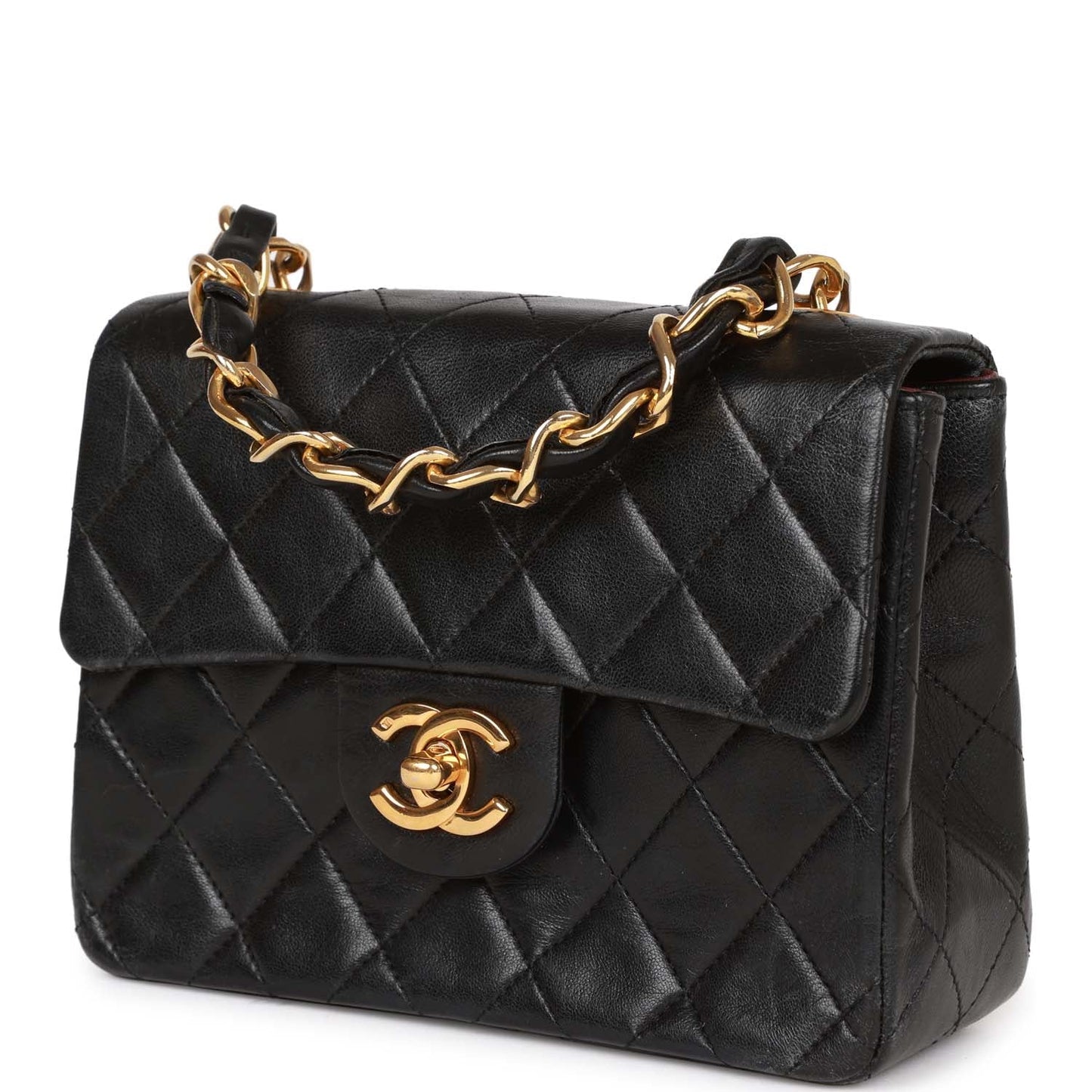Chanel Mini Flap Chain Handle Bag Black Lambskin Gold Hardware