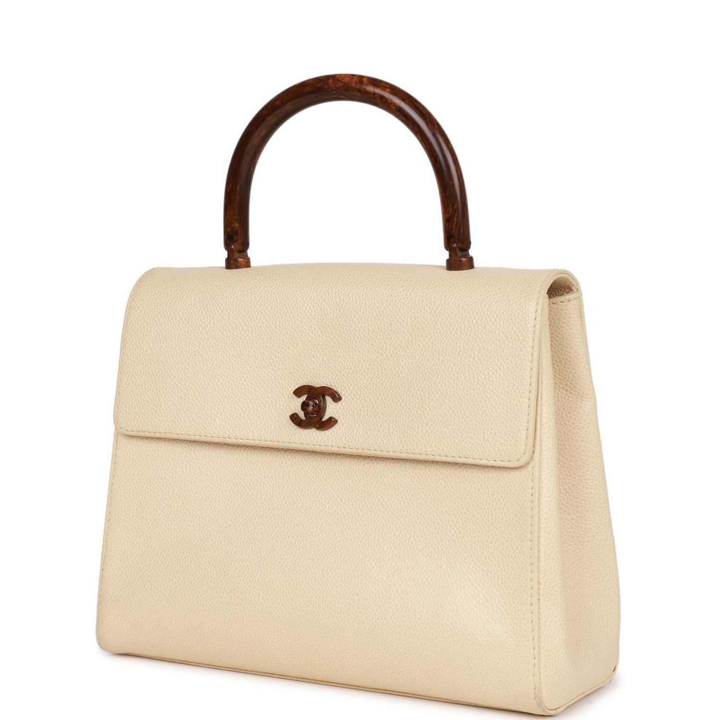 Chanel Wood Top Handle Kelly Ivory Caviar