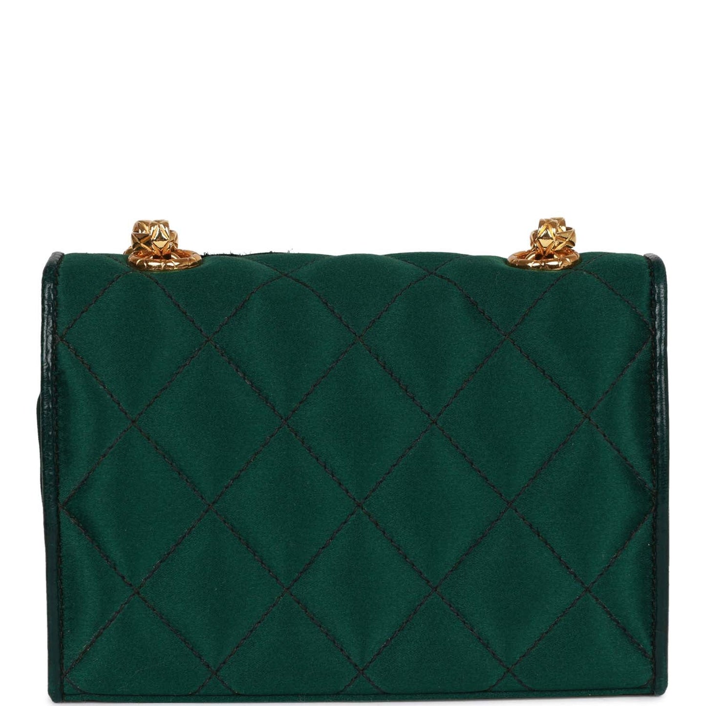 Chanel Mini Camellia Flap Bag Green Satin Gold Hardware