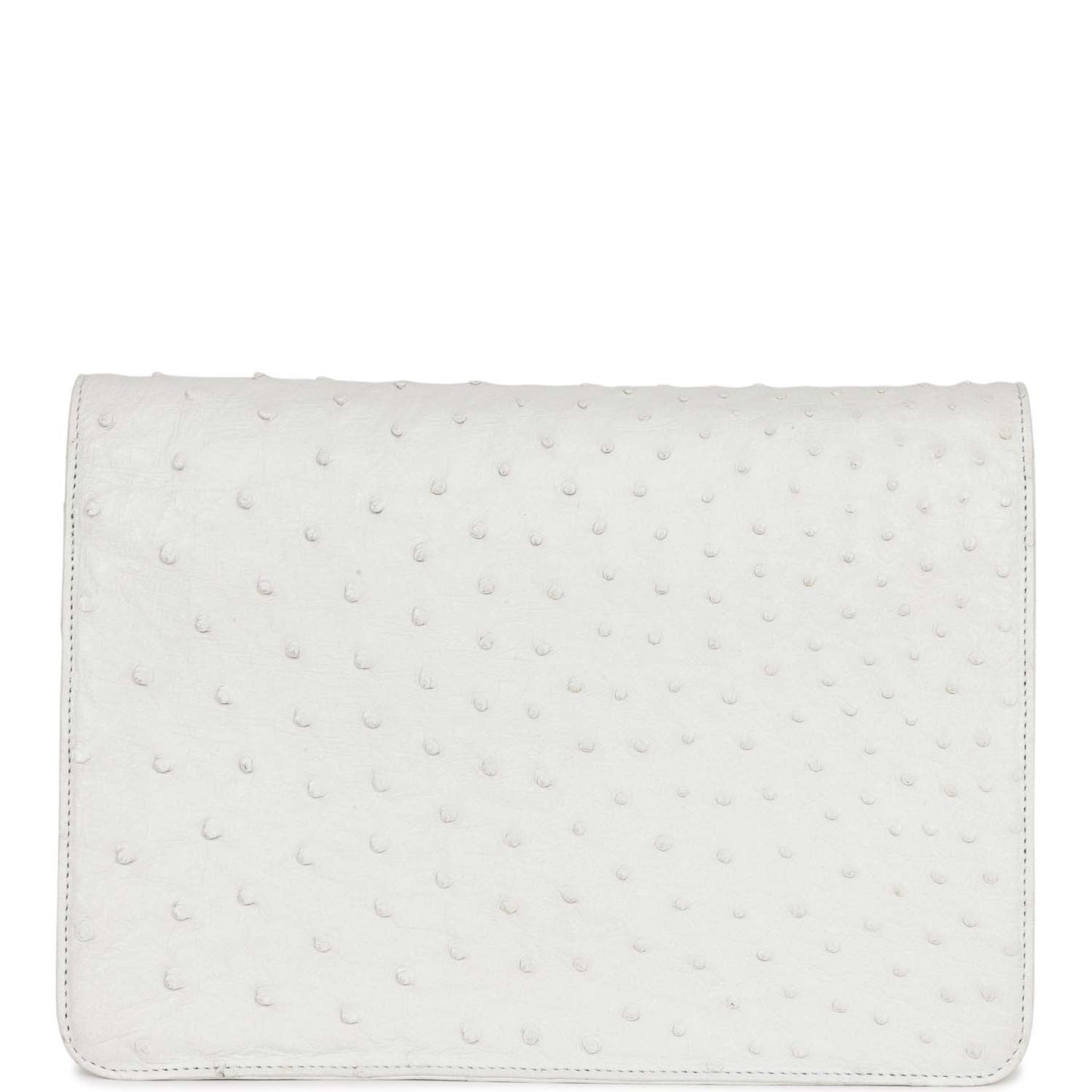 Chanel Single Flap Bag White Ostrich Gold Hardware