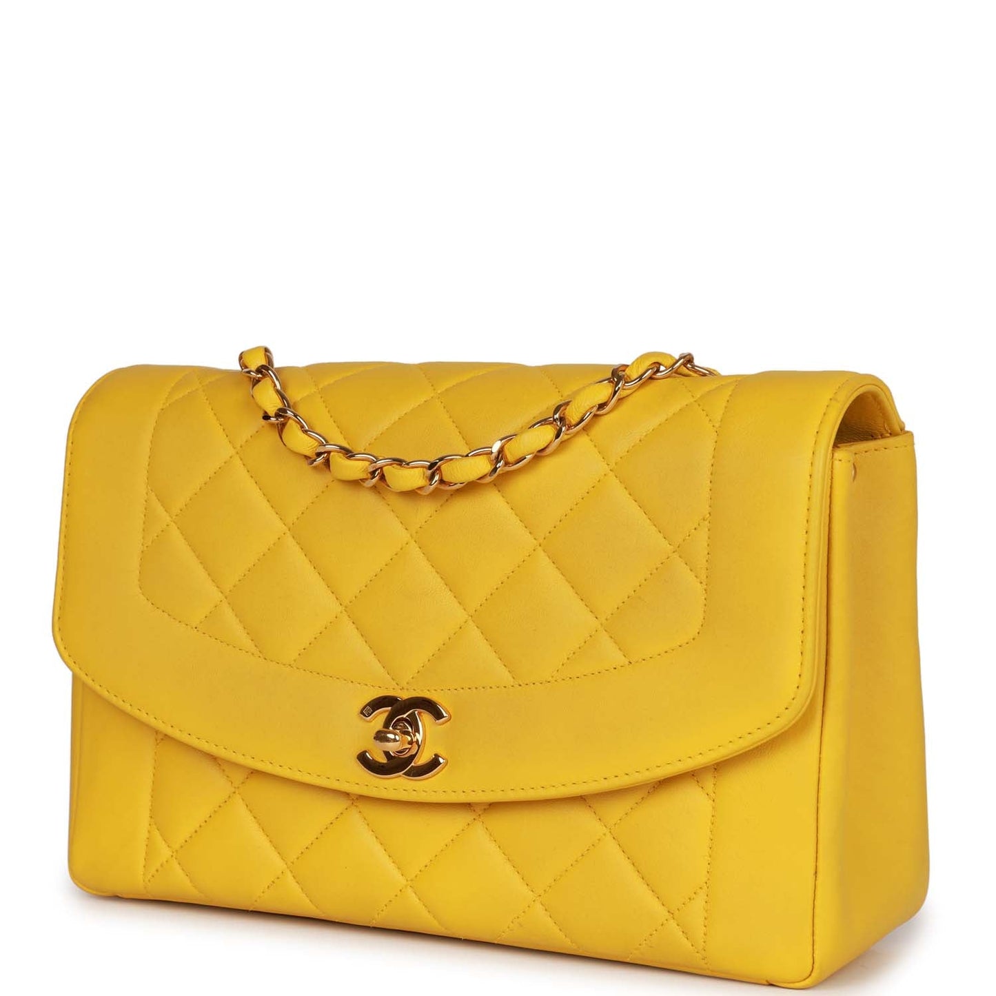 Chanel Medium Diana Flap Bag Yellow Lambskin Gold Hardware