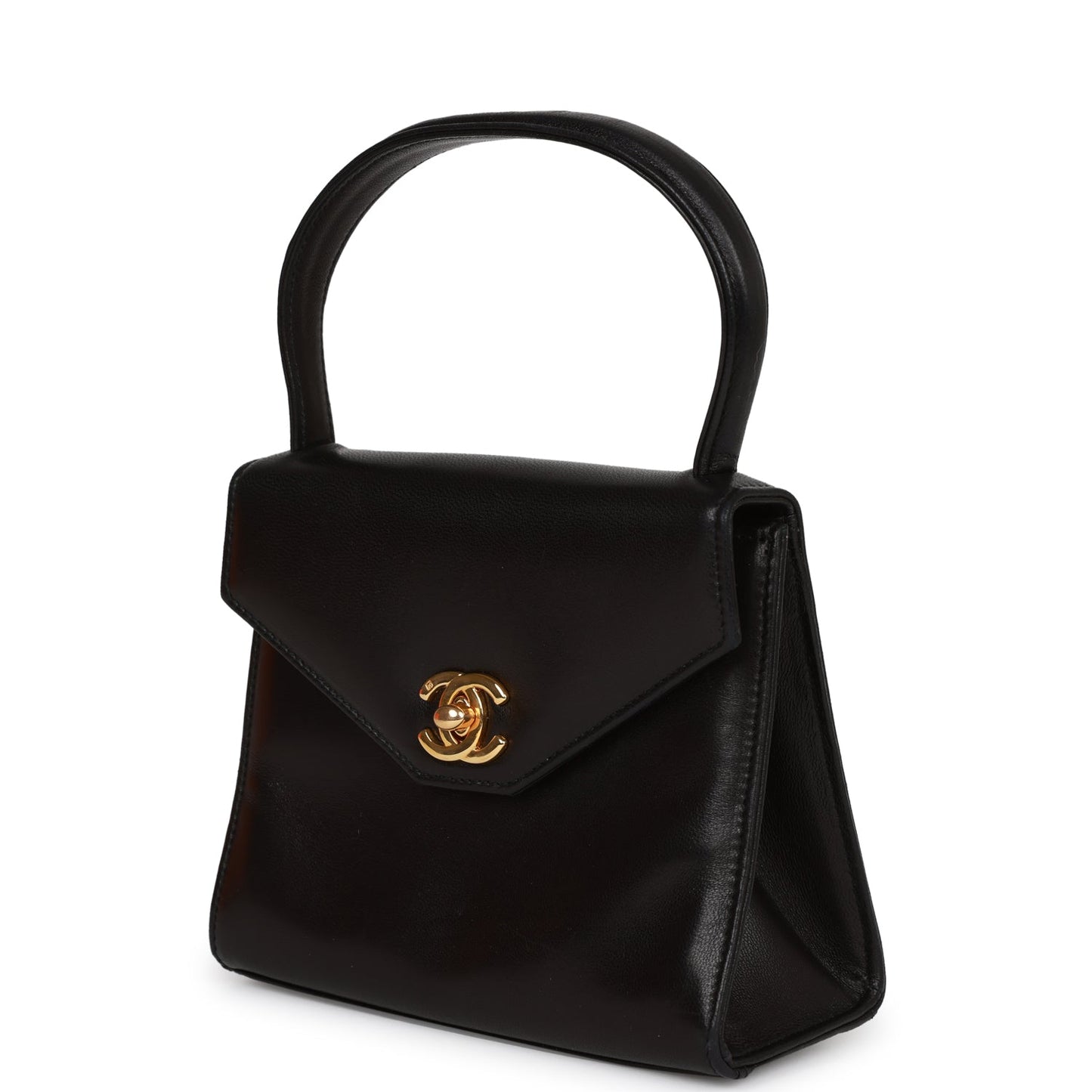 Chanel Flap Bag with Top Handle Black Lambskin Gold Hardware