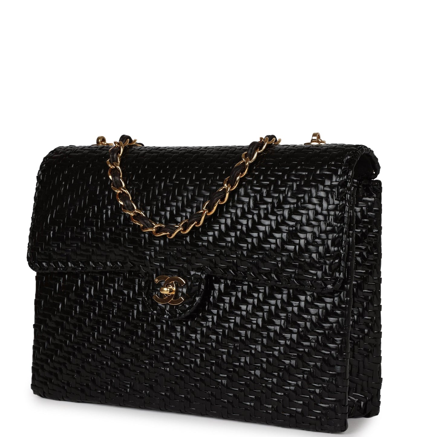 Chanel Flap Bag Black Wicker Gold Hardware
