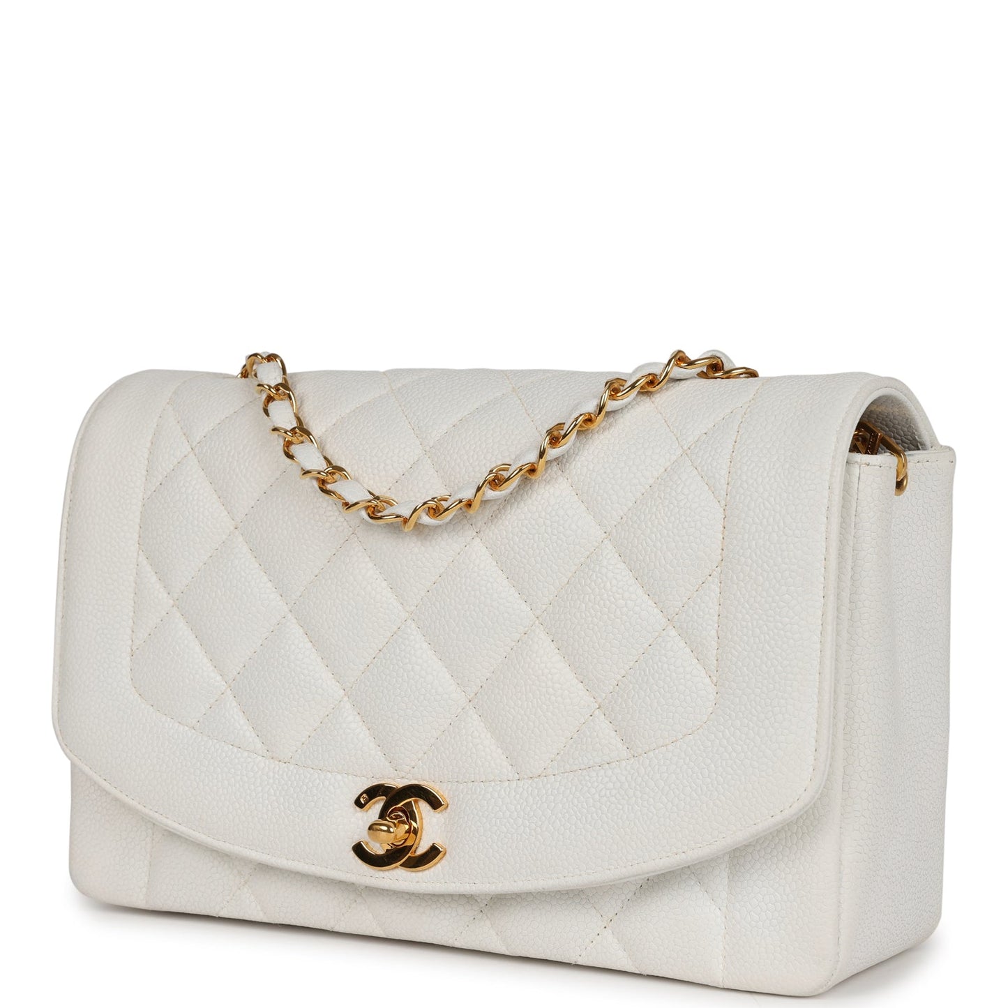 Chanel Medium Diana Flap Bag White Caviar Gold Hardware