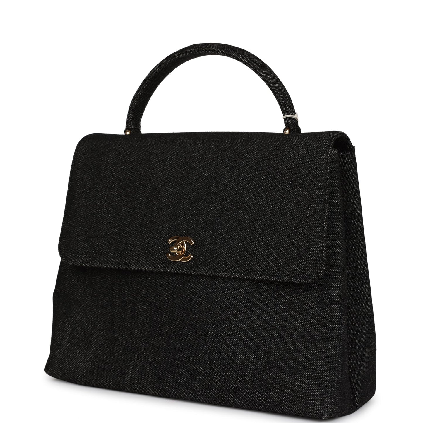 Chanel Kelly Top Handle Bag Black Denim Gold Hardware