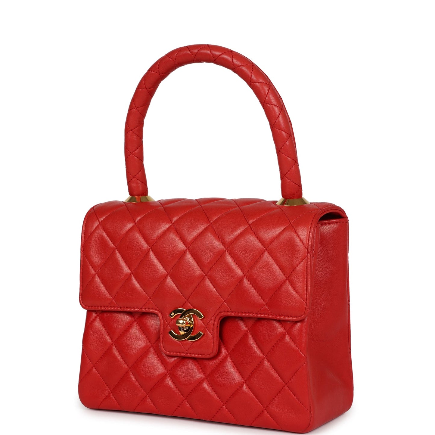 Chanel Top Handle Flap Red Lambskin Gold Hardware