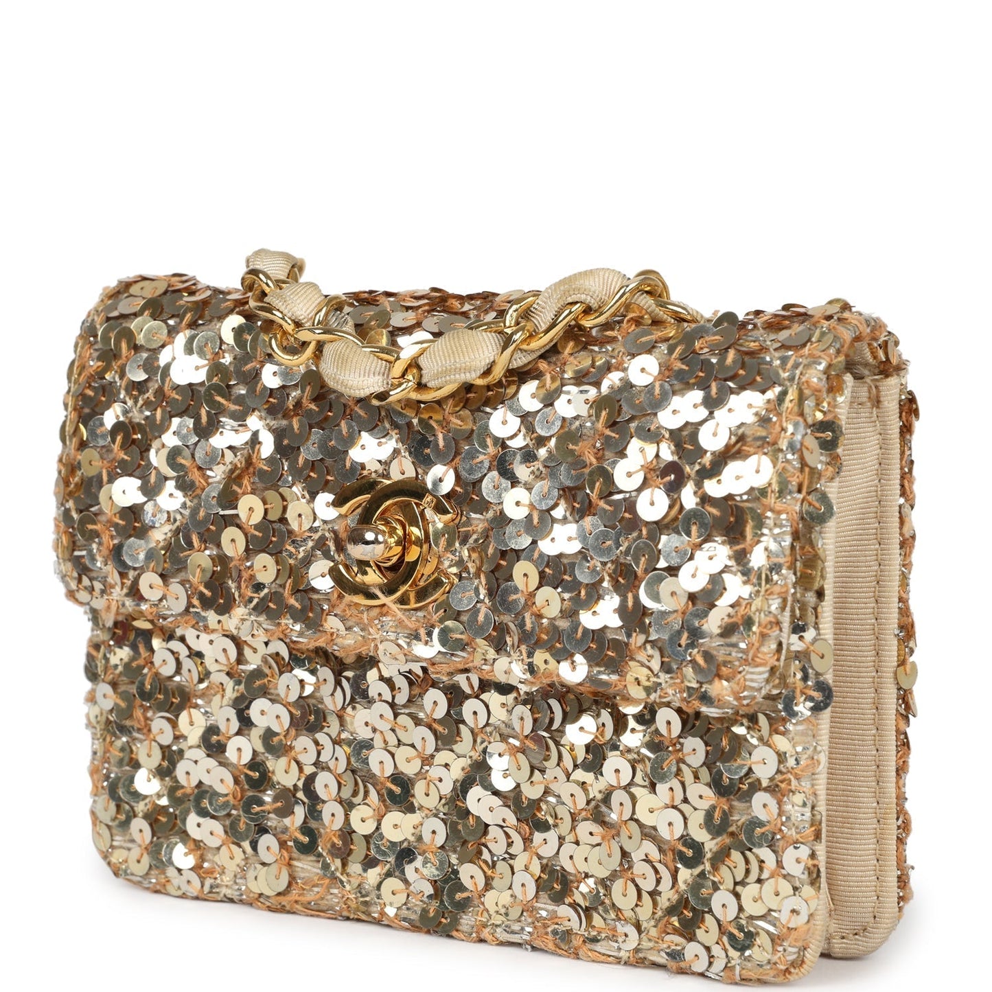 Chanel Mini Half Flap Bag Gold Sequin Gold Hardware