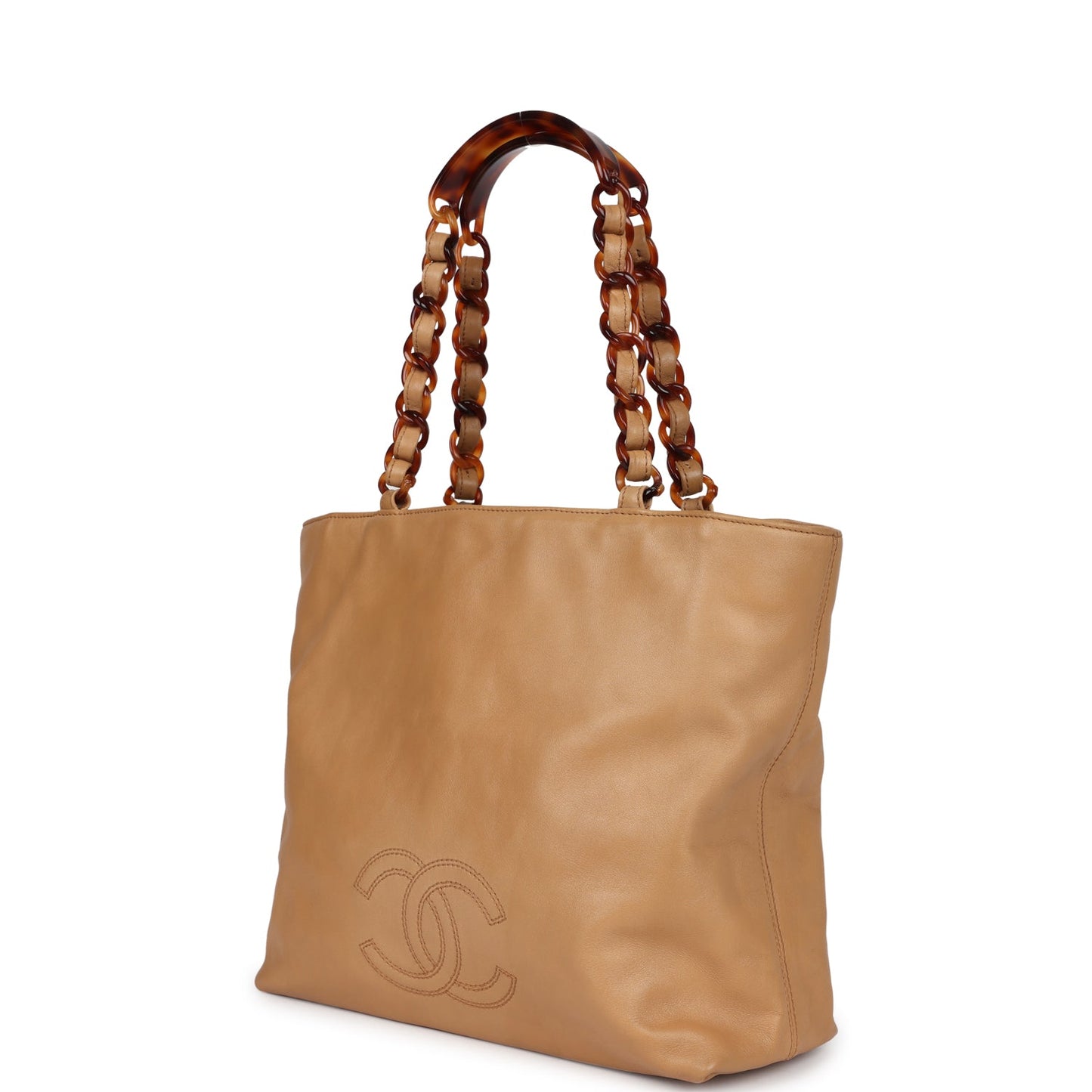 Chanel CC Shopping Tote Beige Lambskin Tortoiseshell Bakelite Hardware