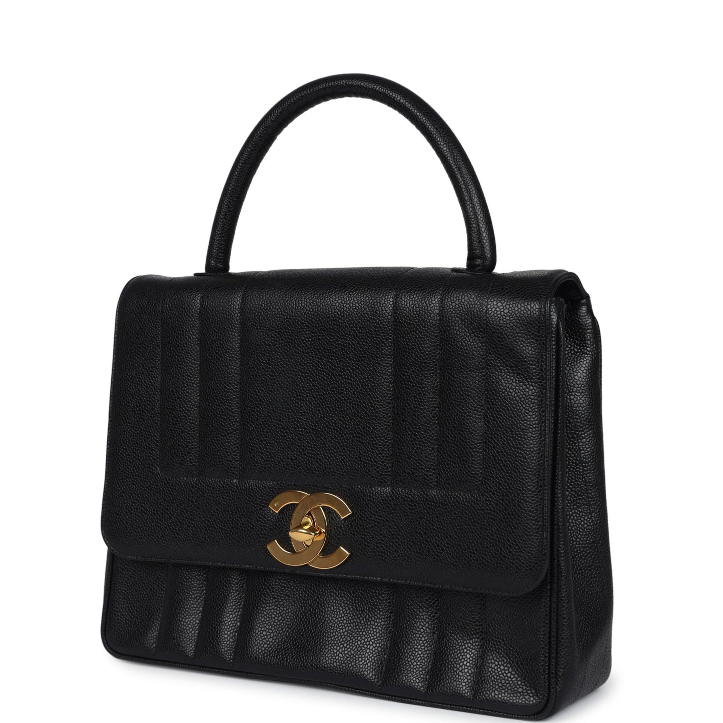 Chanel Vertical Stripe Kelly Flap Bag Black Caviar Gold Hardware