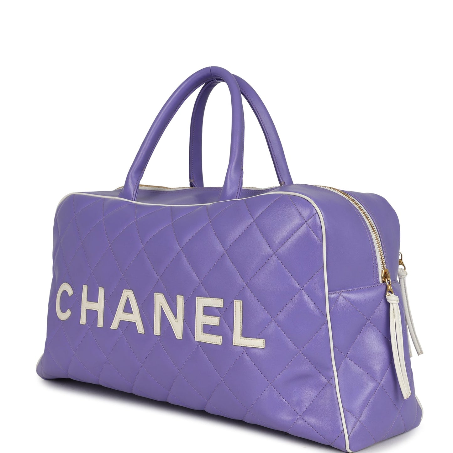 Chanel Large Logo Boston Bag Light Purple and White Lambskin Gold Hardware