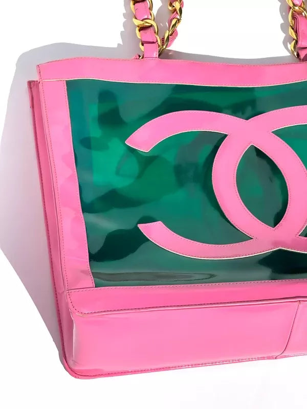 Chanel 1995 Barbie Pink Patent PVC Chunky Chain Tote Bag