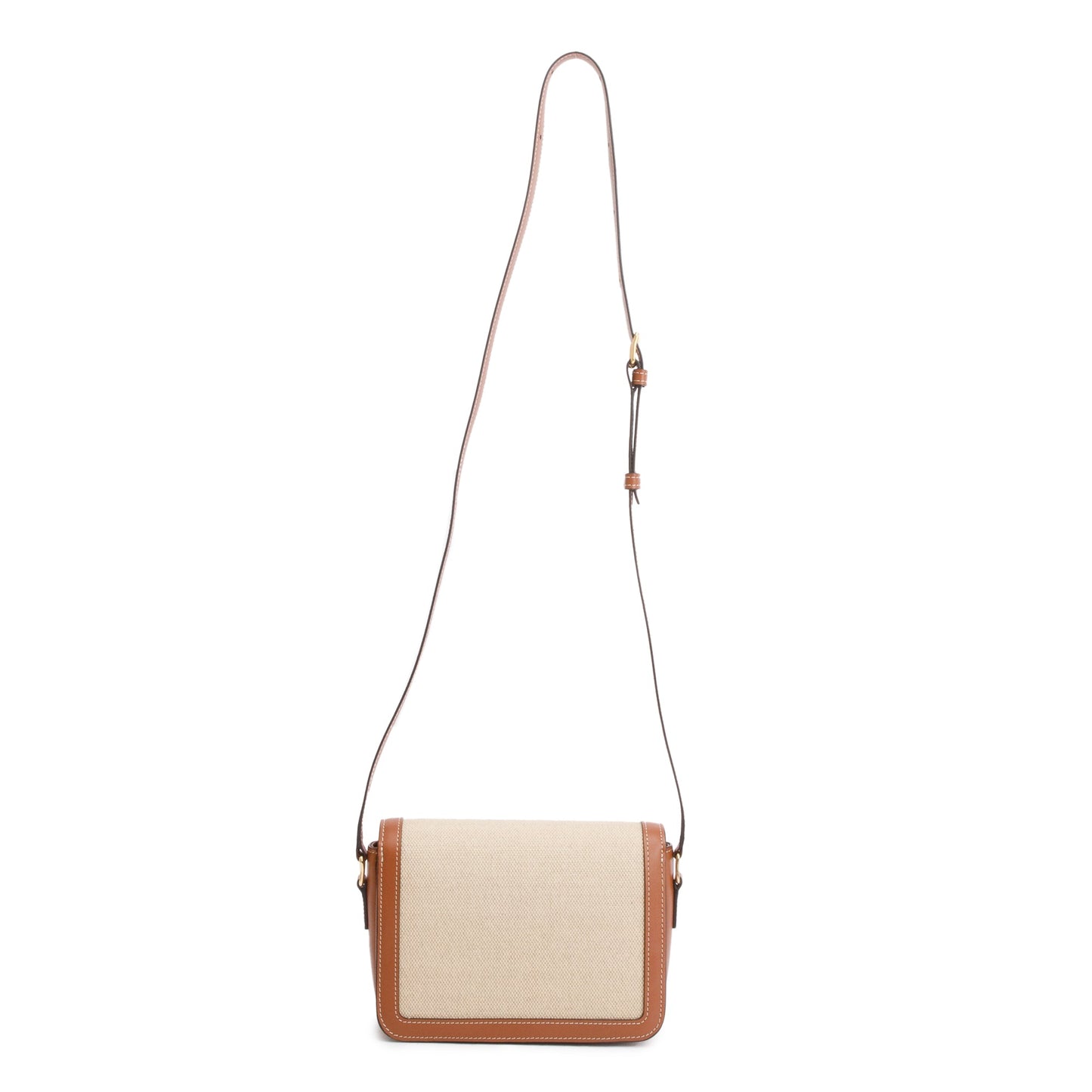 Celine 2023 Natural Canvas Tan Calfskin Leather Teen Triomphe Shoulder Bag
