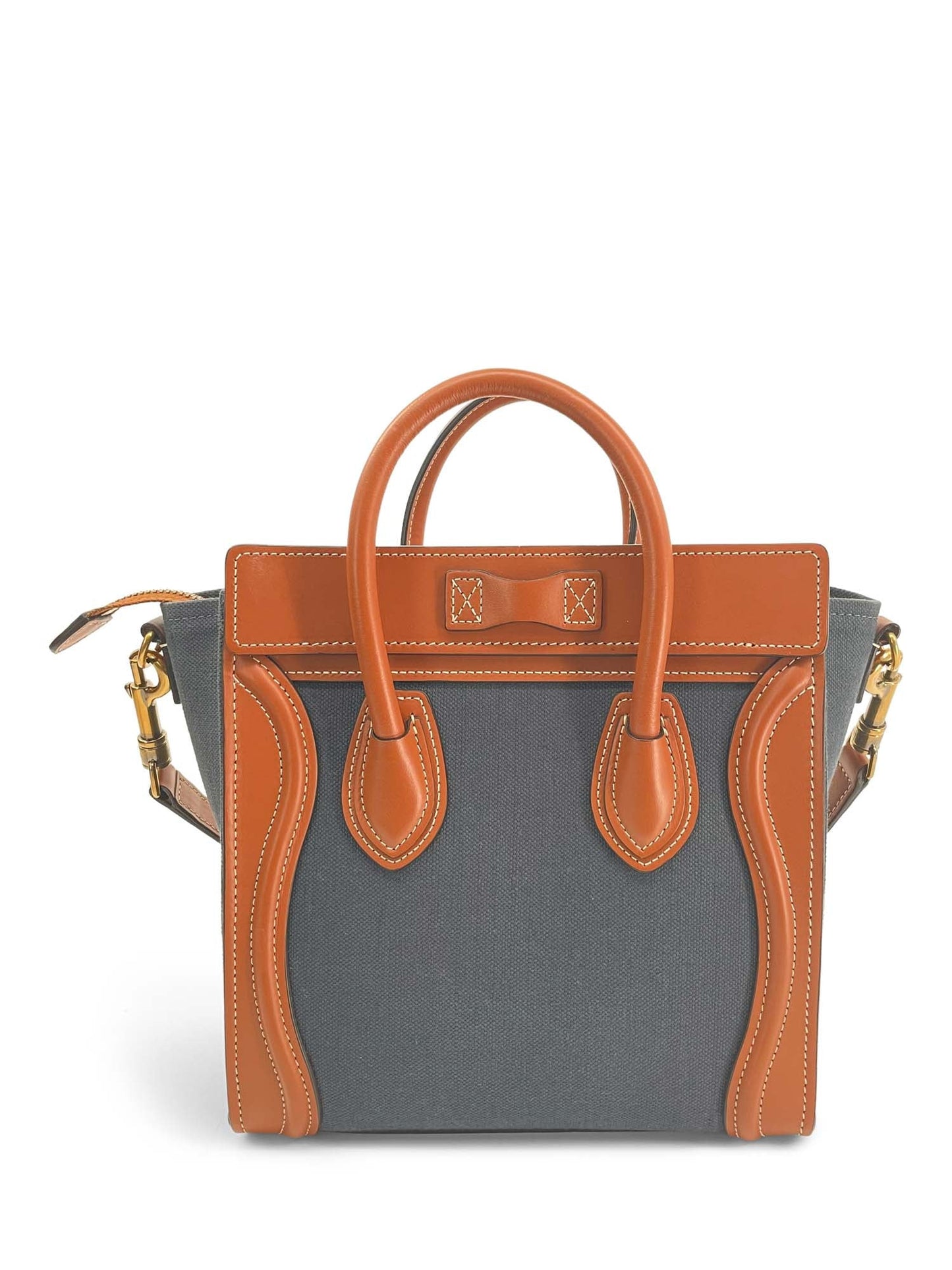 Luxury CELINE Denim Leather Nano Luggage Bag Brown