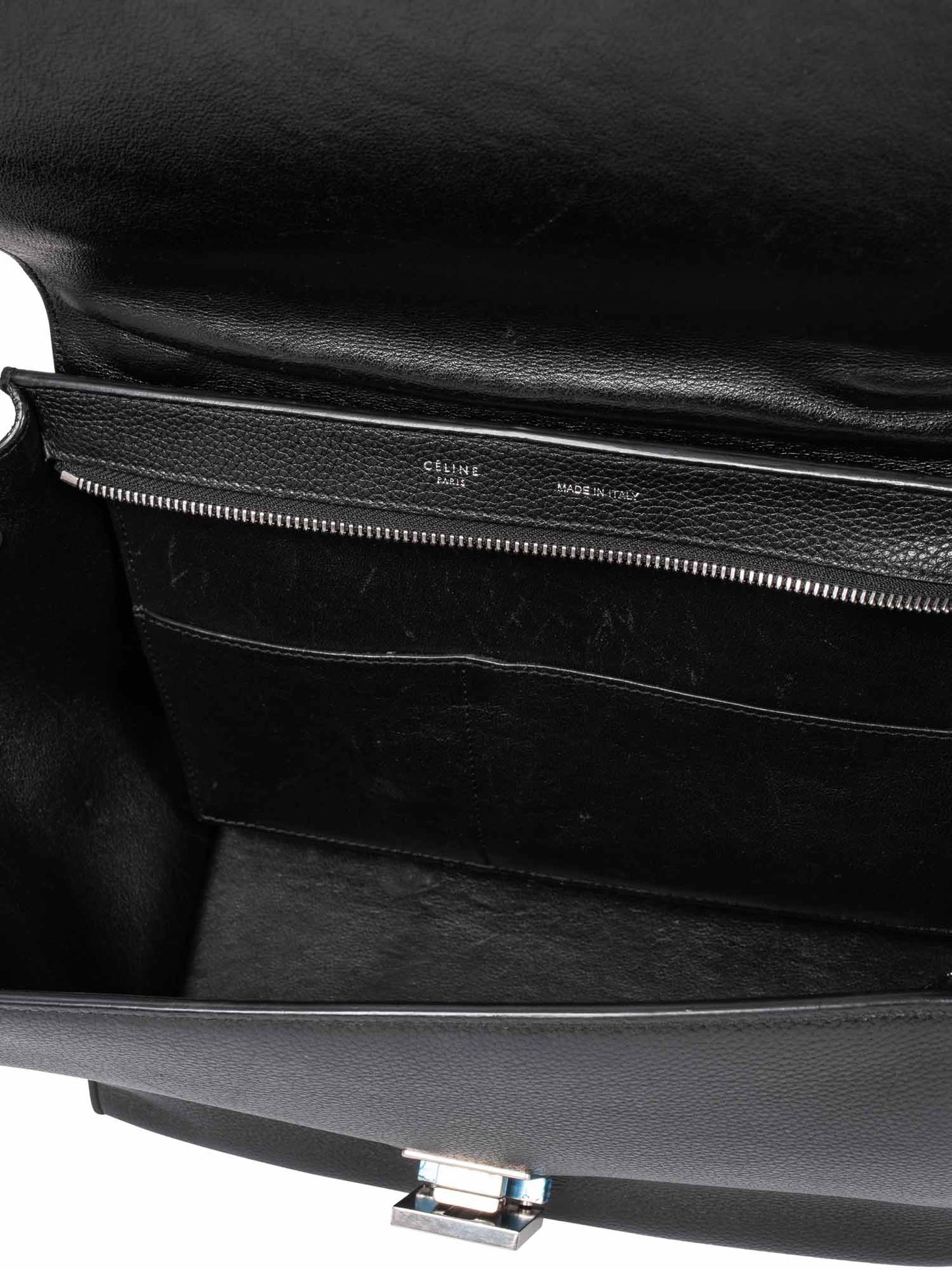 Luxury CELINE Drummed Leather Mini Trapeze Bag Black