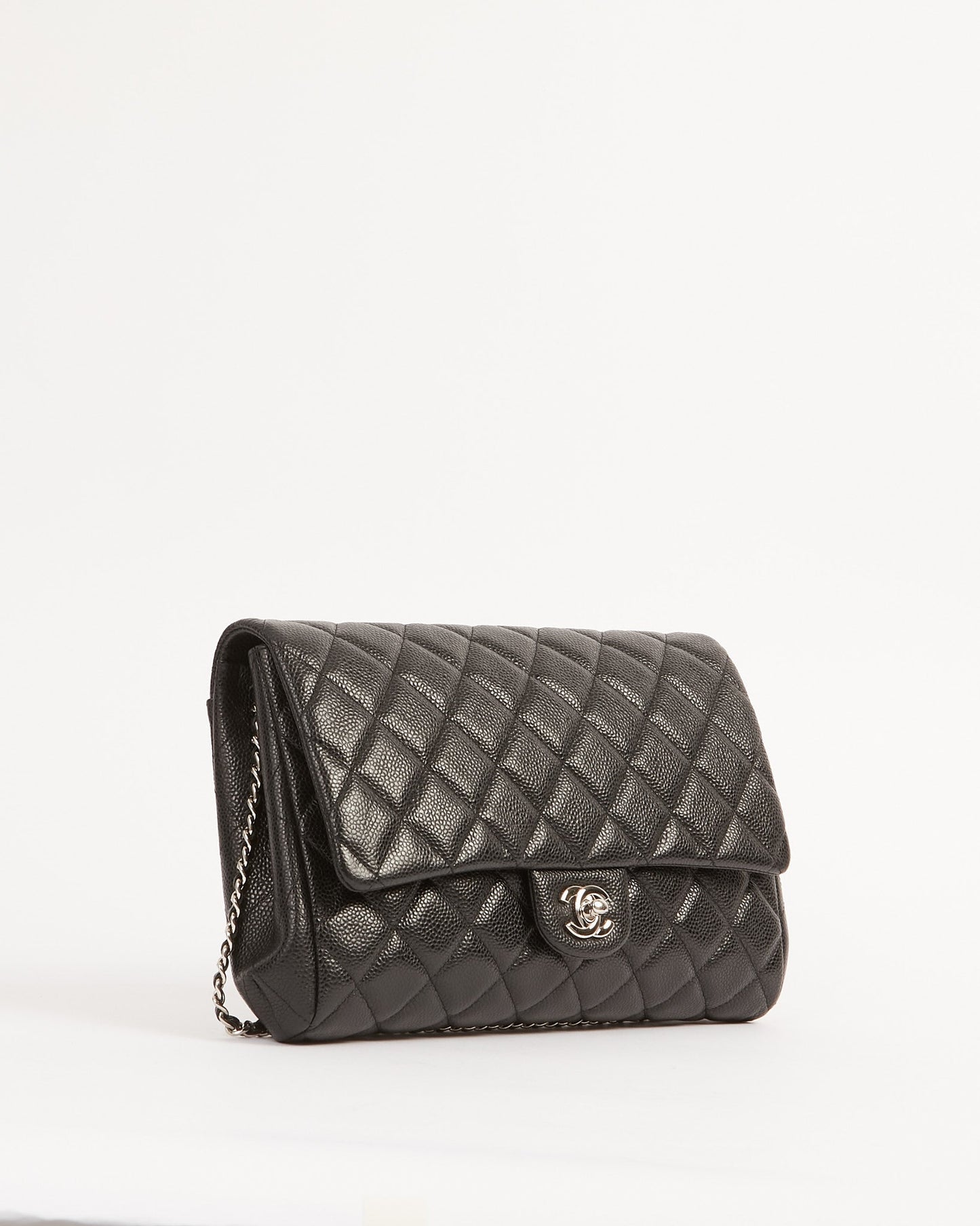 Chanel Black Quilted Lambskin Leather Chain Clutch Flap Bag