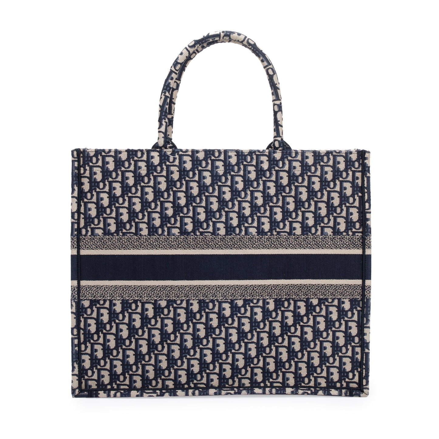 Christian Dior 2021 Ecru and Blue Dior Oblique Embroidery Large Book Tote