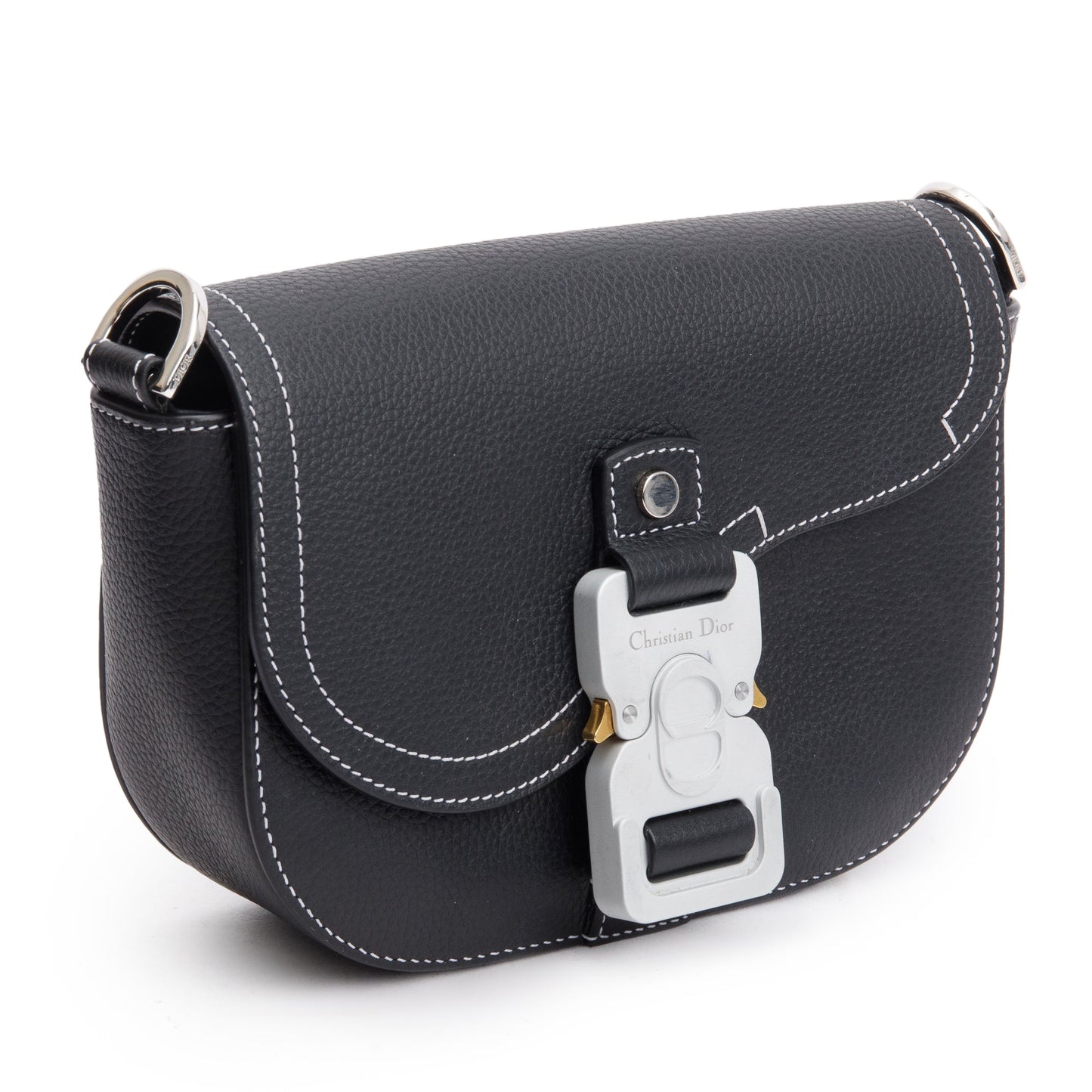 Christian Dior 2023 Black Calfskin Leather Mini Saddle Messenger Bag
