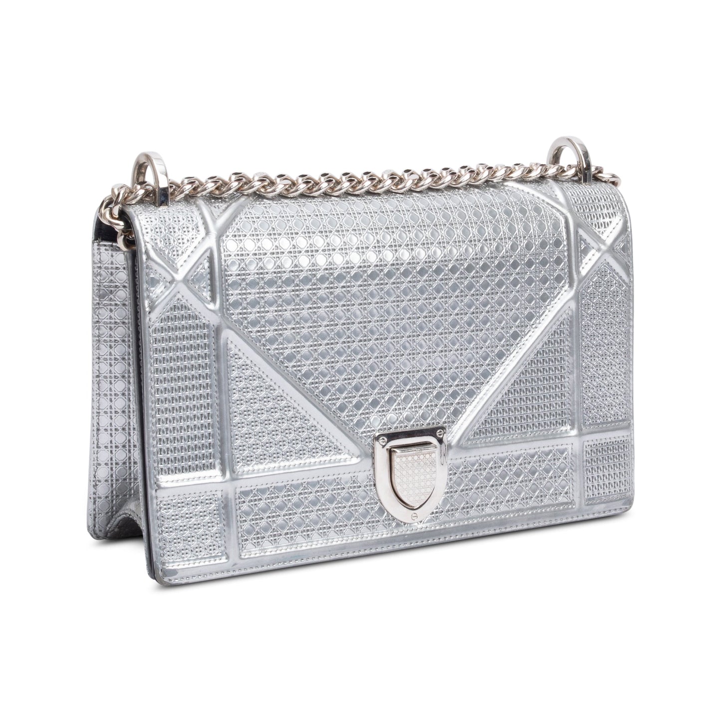 Christian Dior Large Silver Metallic Microcannage Diorama Shoulder Bag