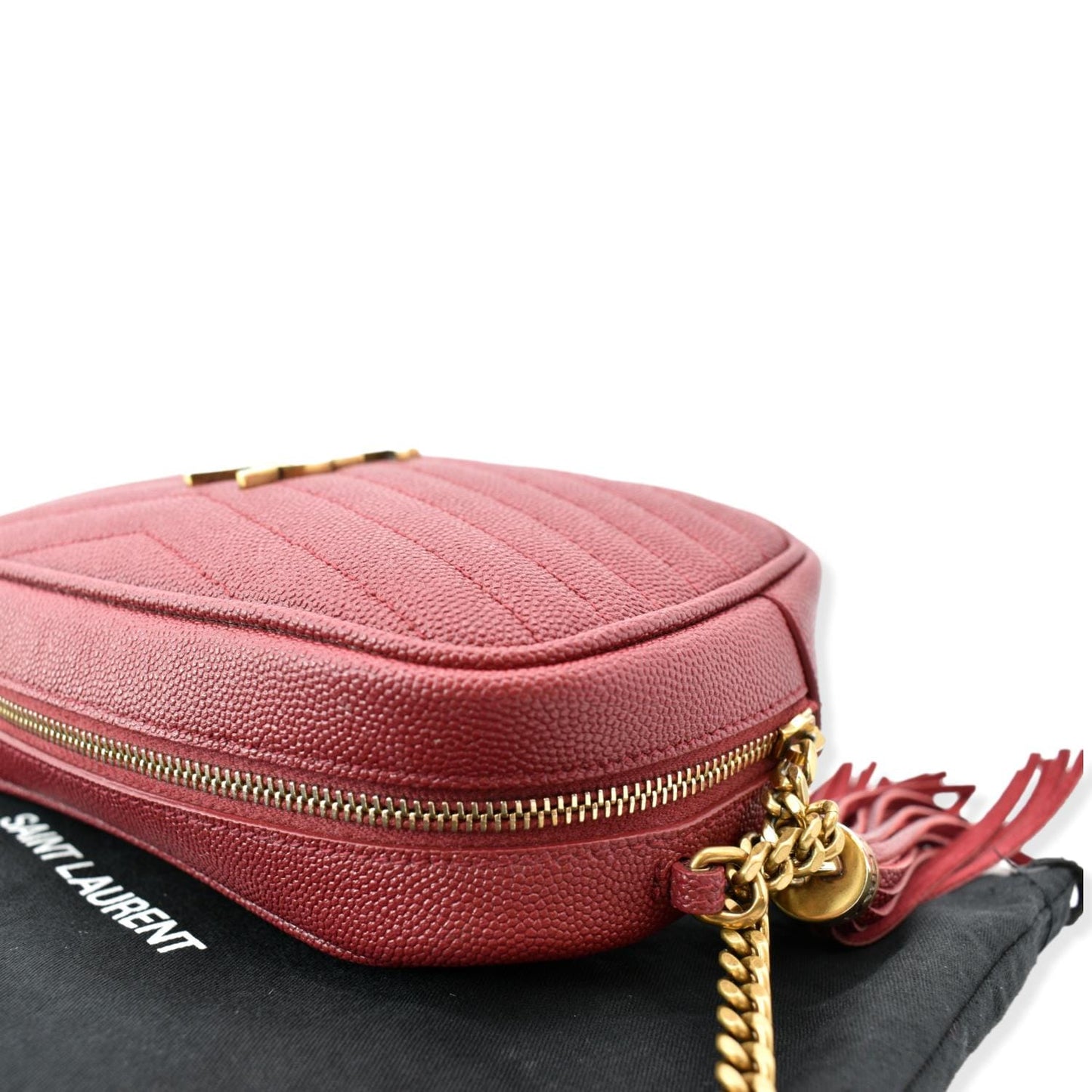 SAINT LAURENT Mini Lou Leather Camera Crossbody Bag Red