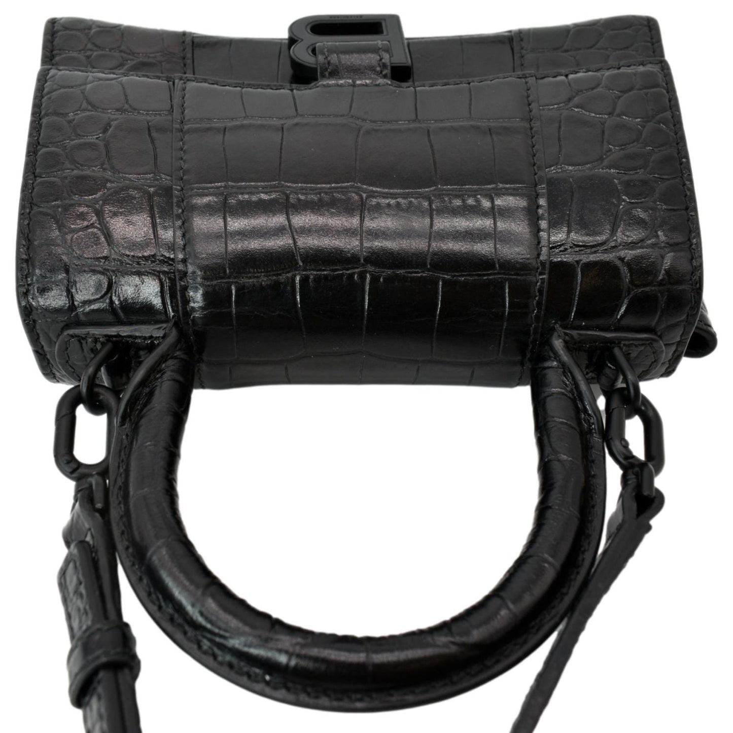 BALENCIAGA Hourglass Leather Tote Crossbody Bag Black