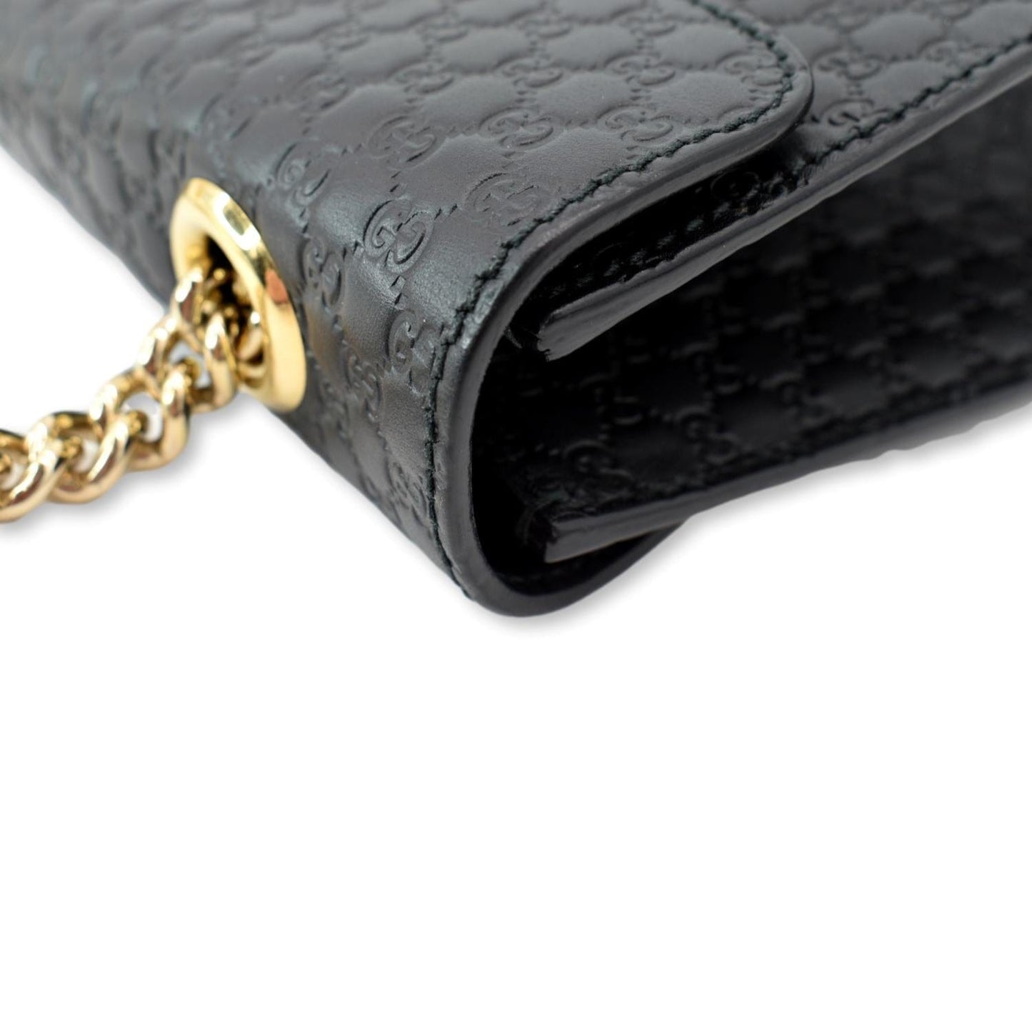 GUCCI Emily Medium GG Guccissima Leather Chain Shoulder Bag 449635 Black