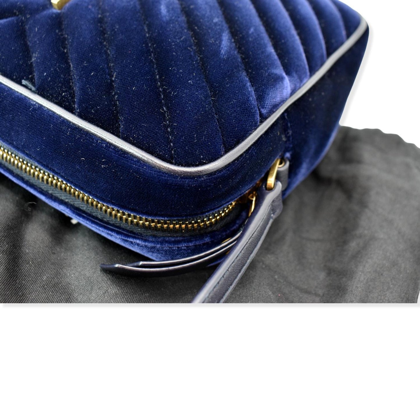 SAINT LAURENT Lou Velvet Camera Crossbody Bag Blue