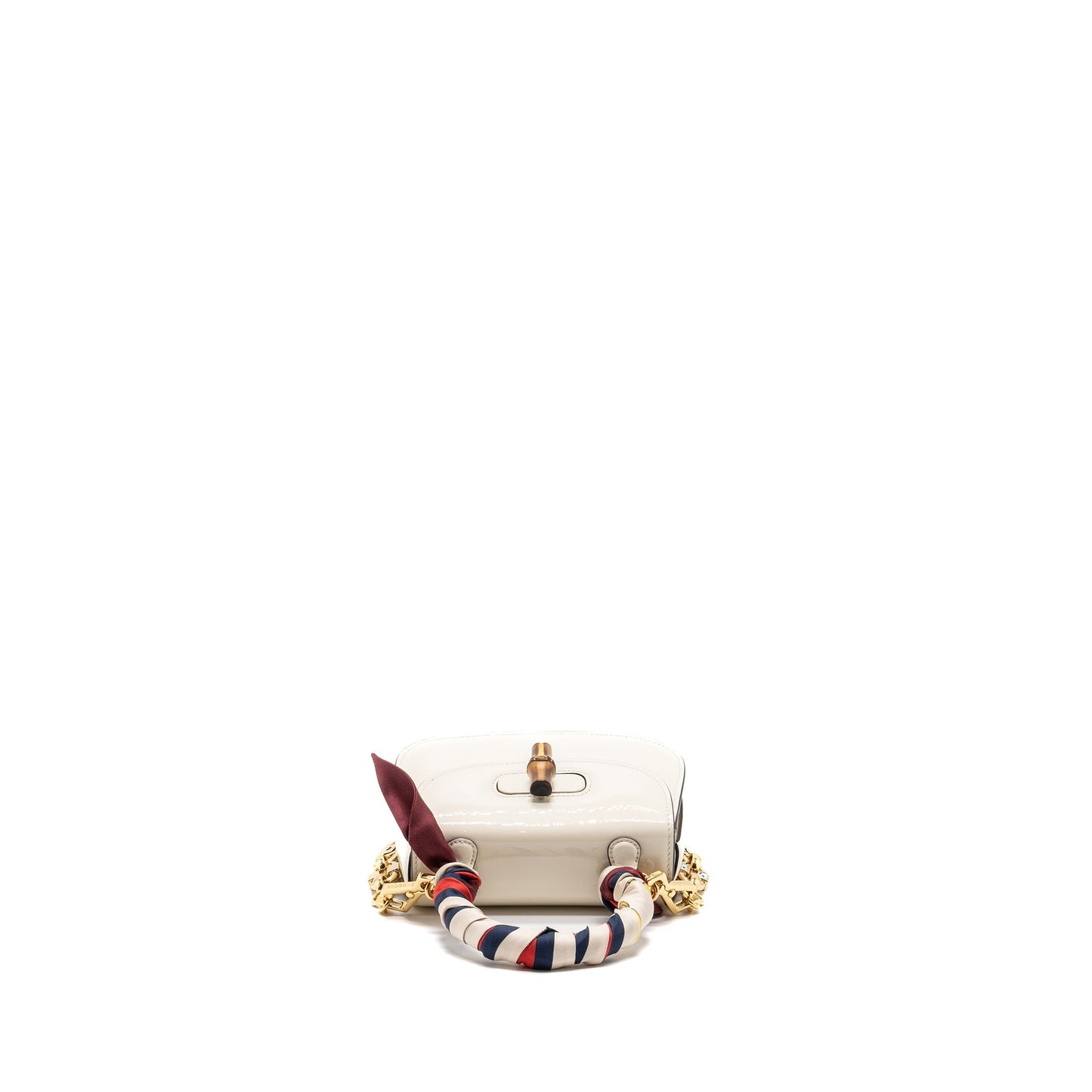 Gucci Bamboo 1947 Mini Top Handle Bag Patent Leather White
