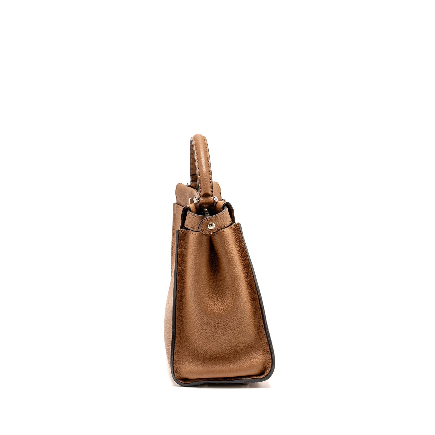 Fendi Medium Peekaboo Tote Purse Grained Calfskin Dark Beige