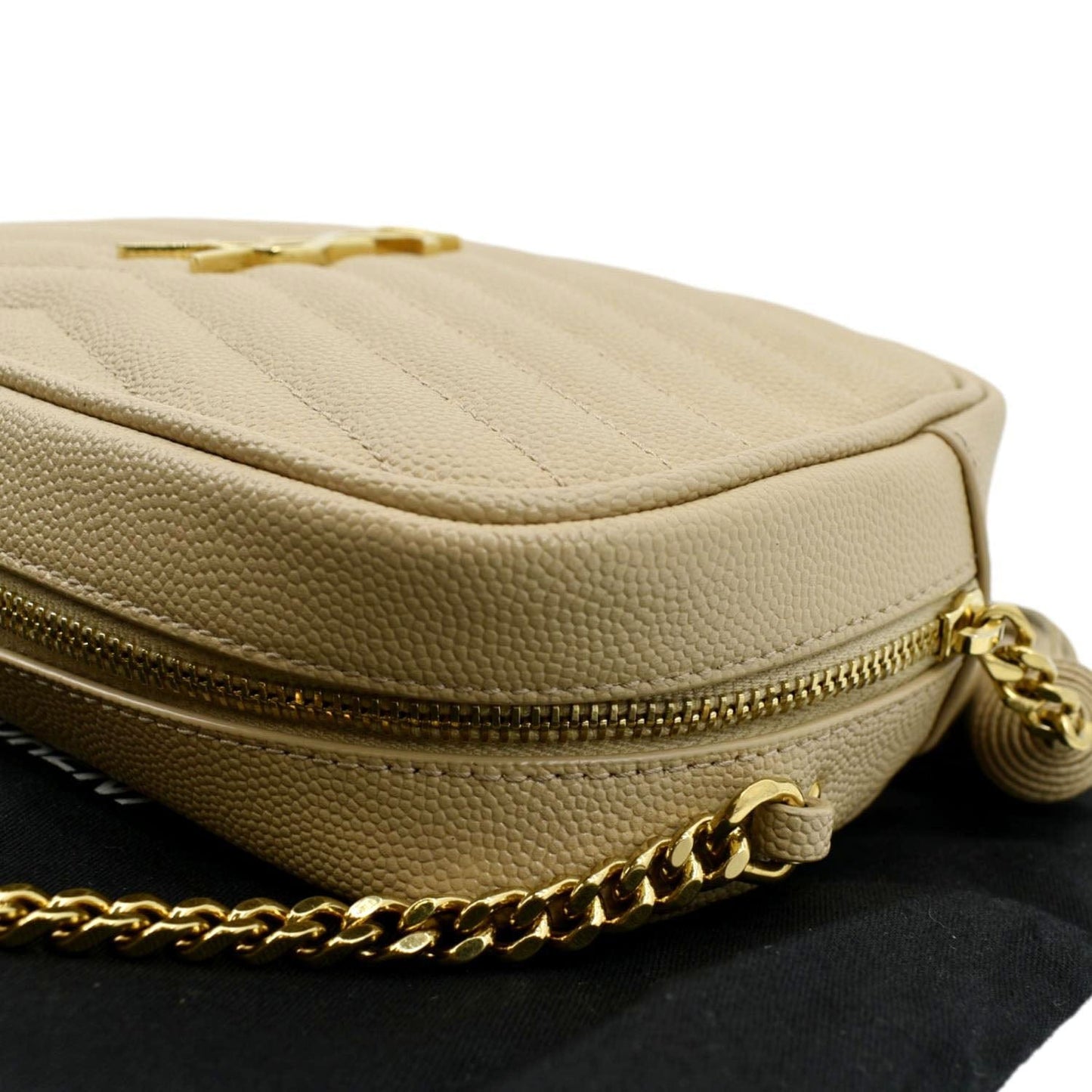 SAINT LAURENT Lou Chevron Leather Camera Crossbody Bag Beige