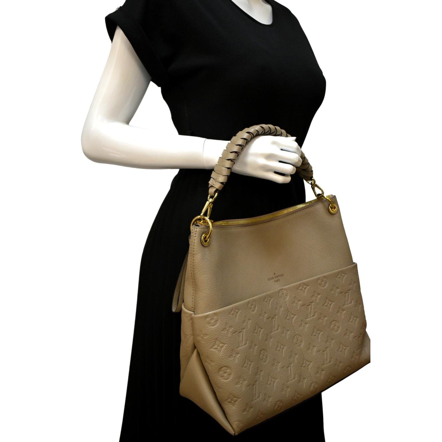 LOUIS VUITTON Maida Monogram Empreinte Leather Hobo Shoulder Bag Tourterelle