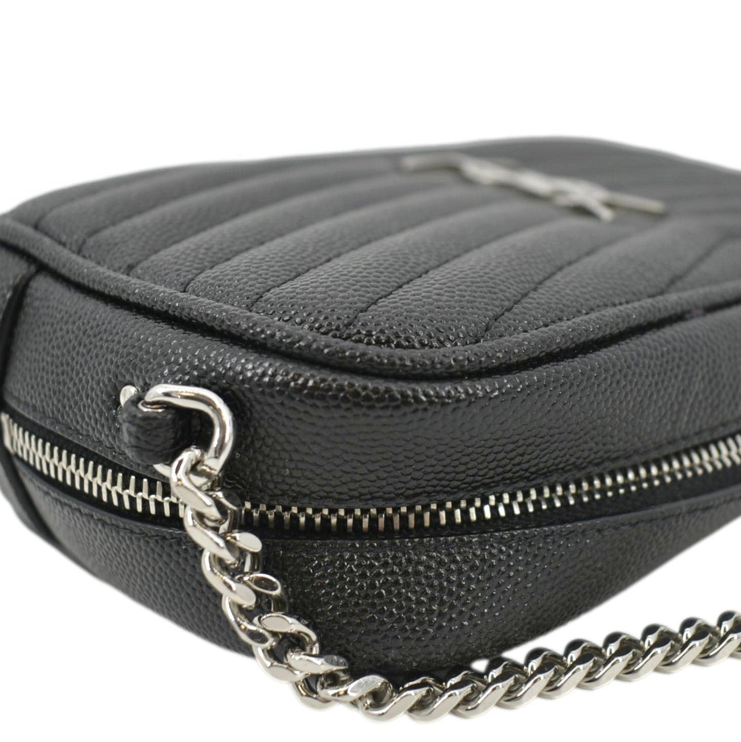 SAINT LAURENT Lou Chevron Leather Camera Crossbody Bag Black