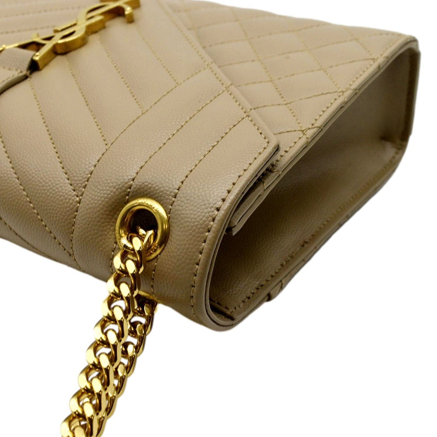SAINT LAURENT Envelope Flap Matelasse Leather Shoulder Bag Beige