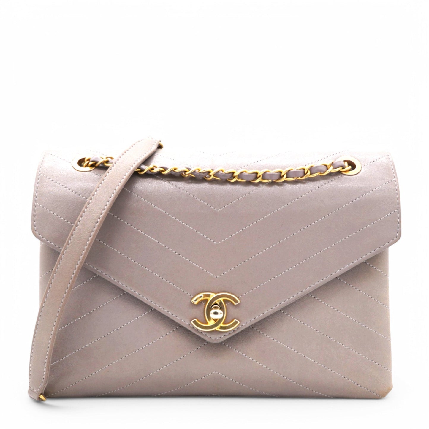 Chanel Chevron Quilted Statement Flap Purple Grey