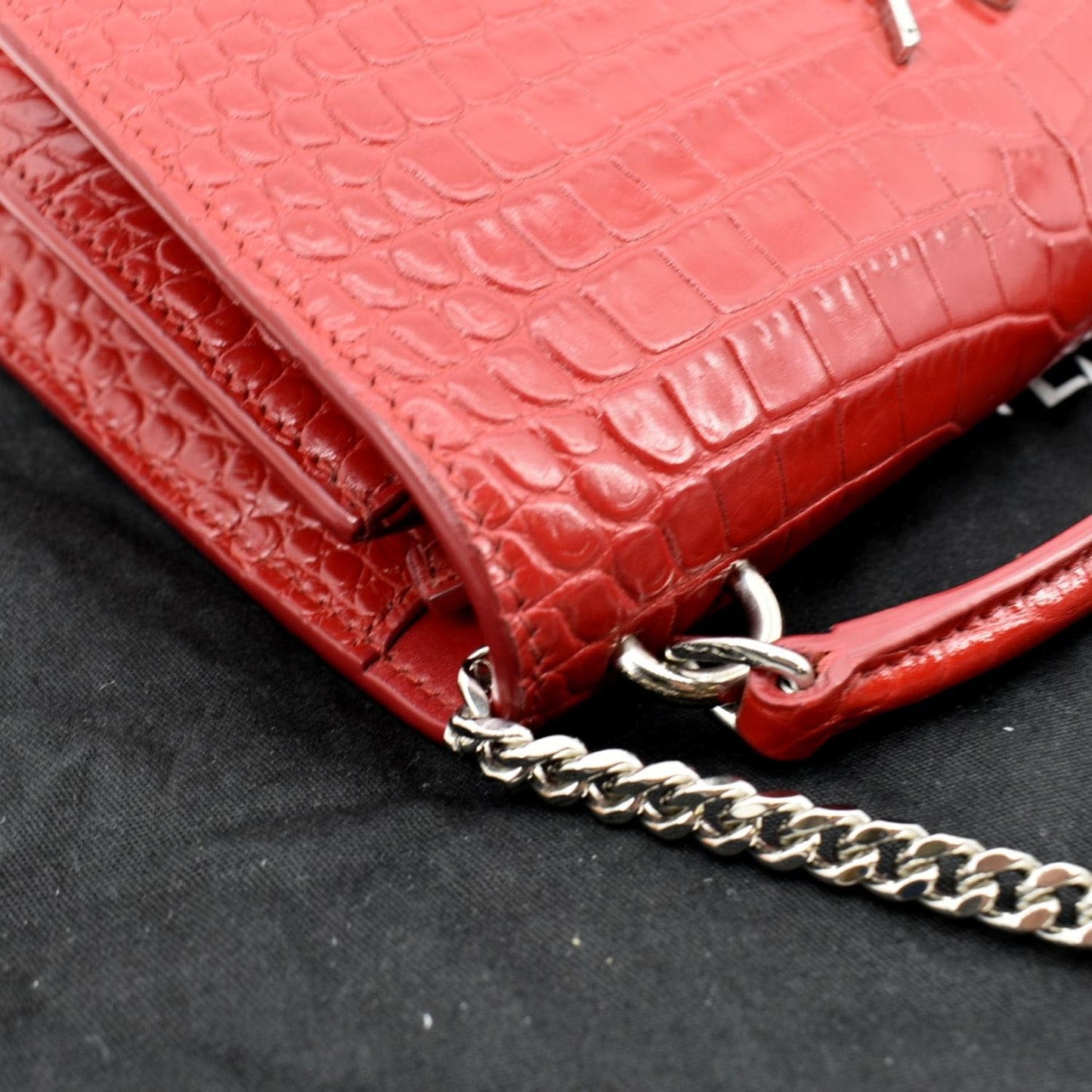 SAINT LAURENT Sunset Crocodile Embossed Leather Crossbody Bag Red