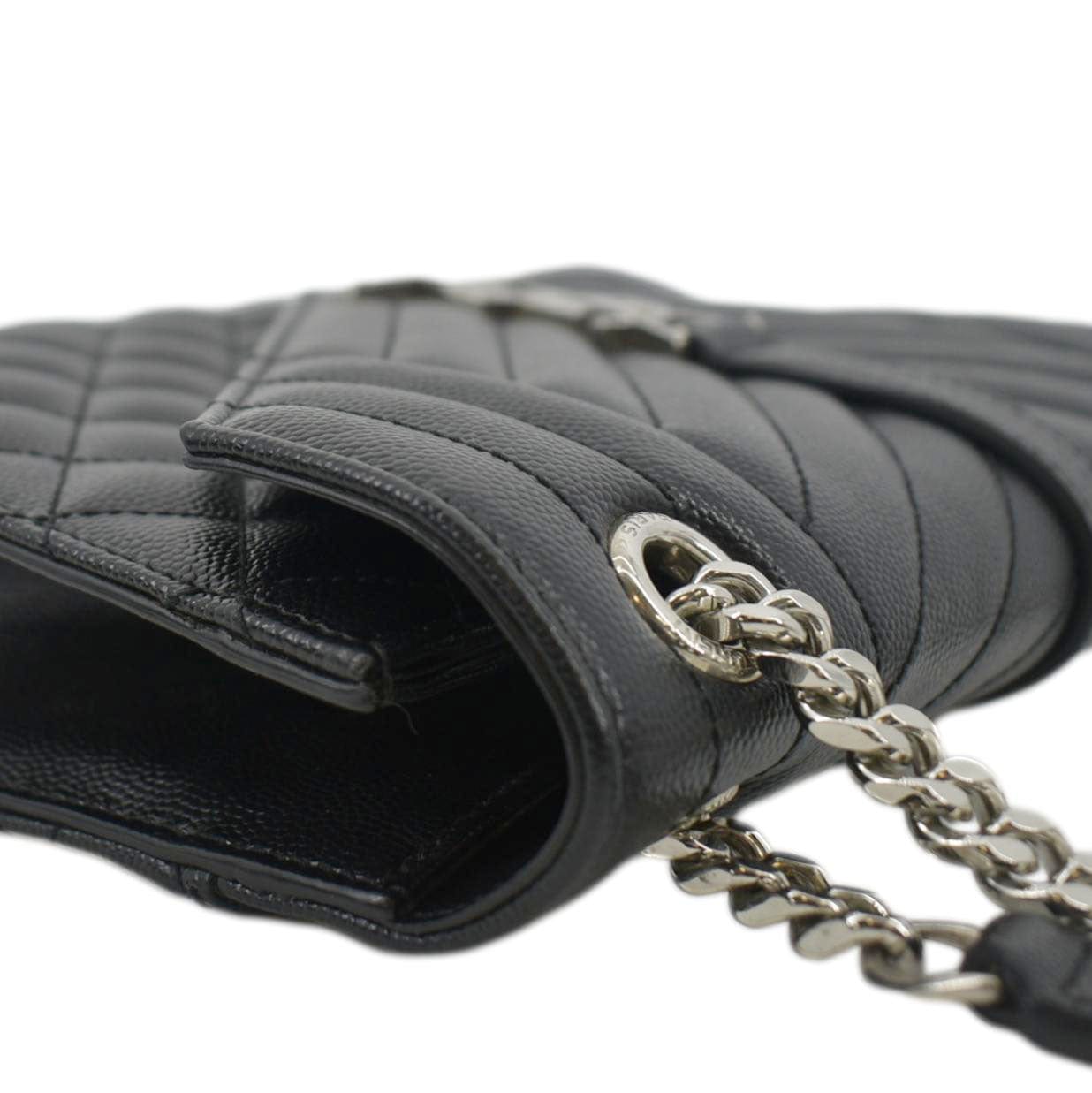 SAINT LAURENT Envelope Medium Matelassé Leather Crossbody Chain Bag Black