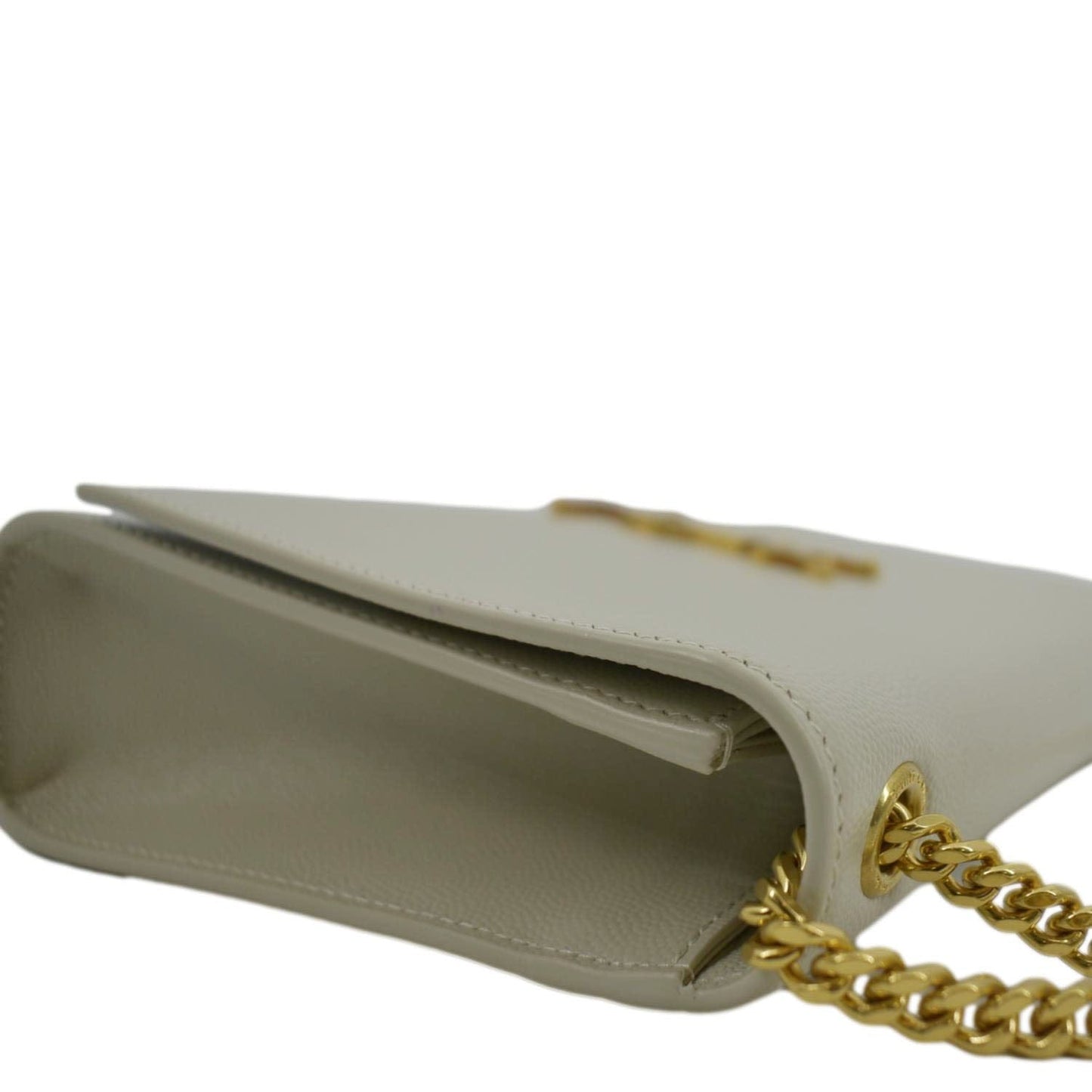 SAINT LAURENT Kate Leather Chain Clutch Crossbody Bag White