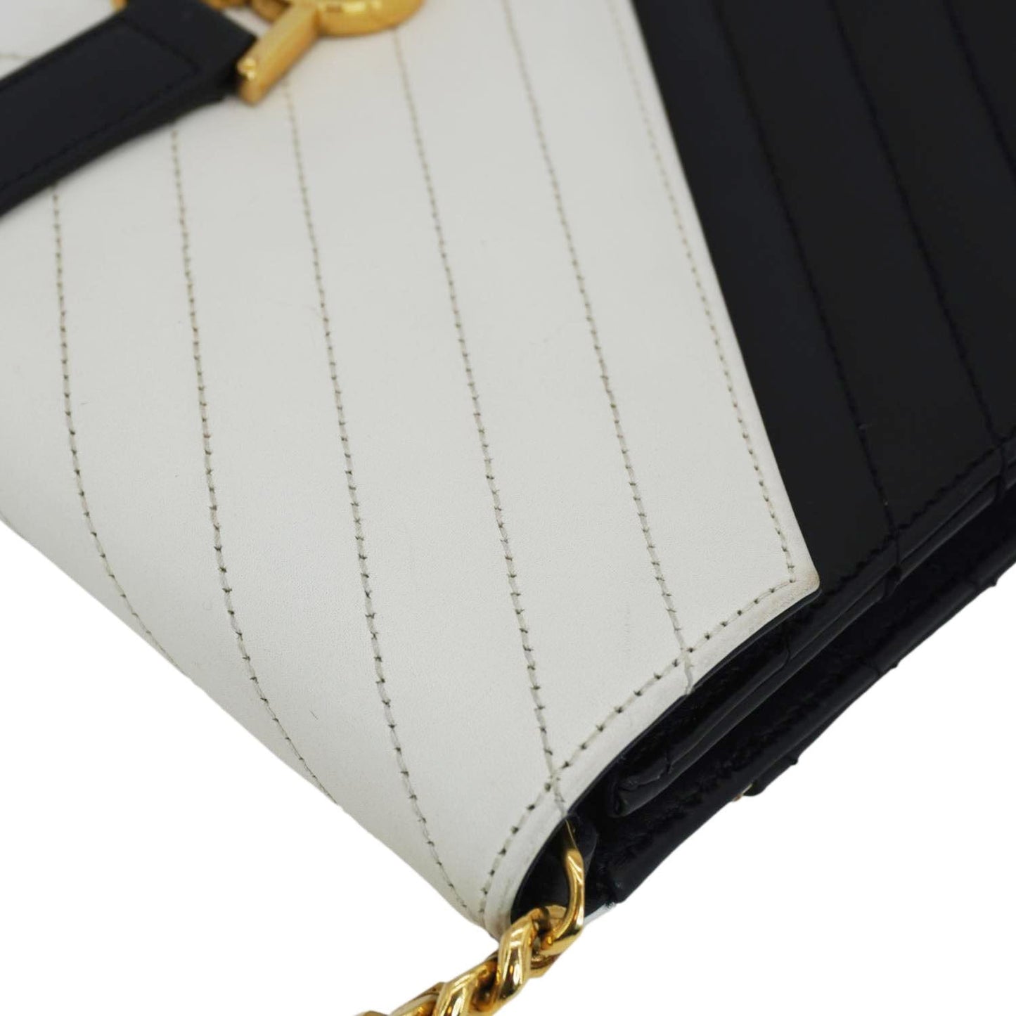 SAINT LAURENT Envelope Leather Chain Shoulder Bag Bicolor