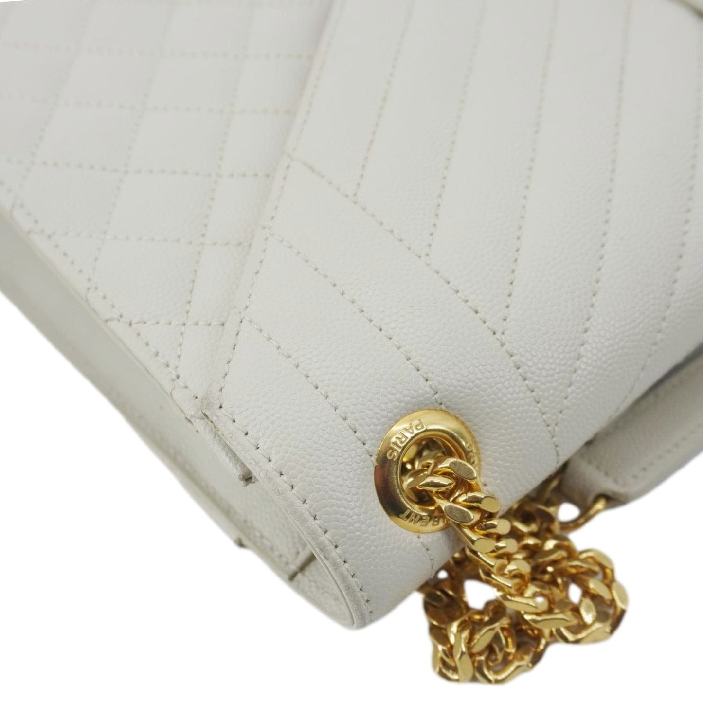 SAINT LAURENT Envelope Large Mixed Matelasse Leather Shoulder Bag White