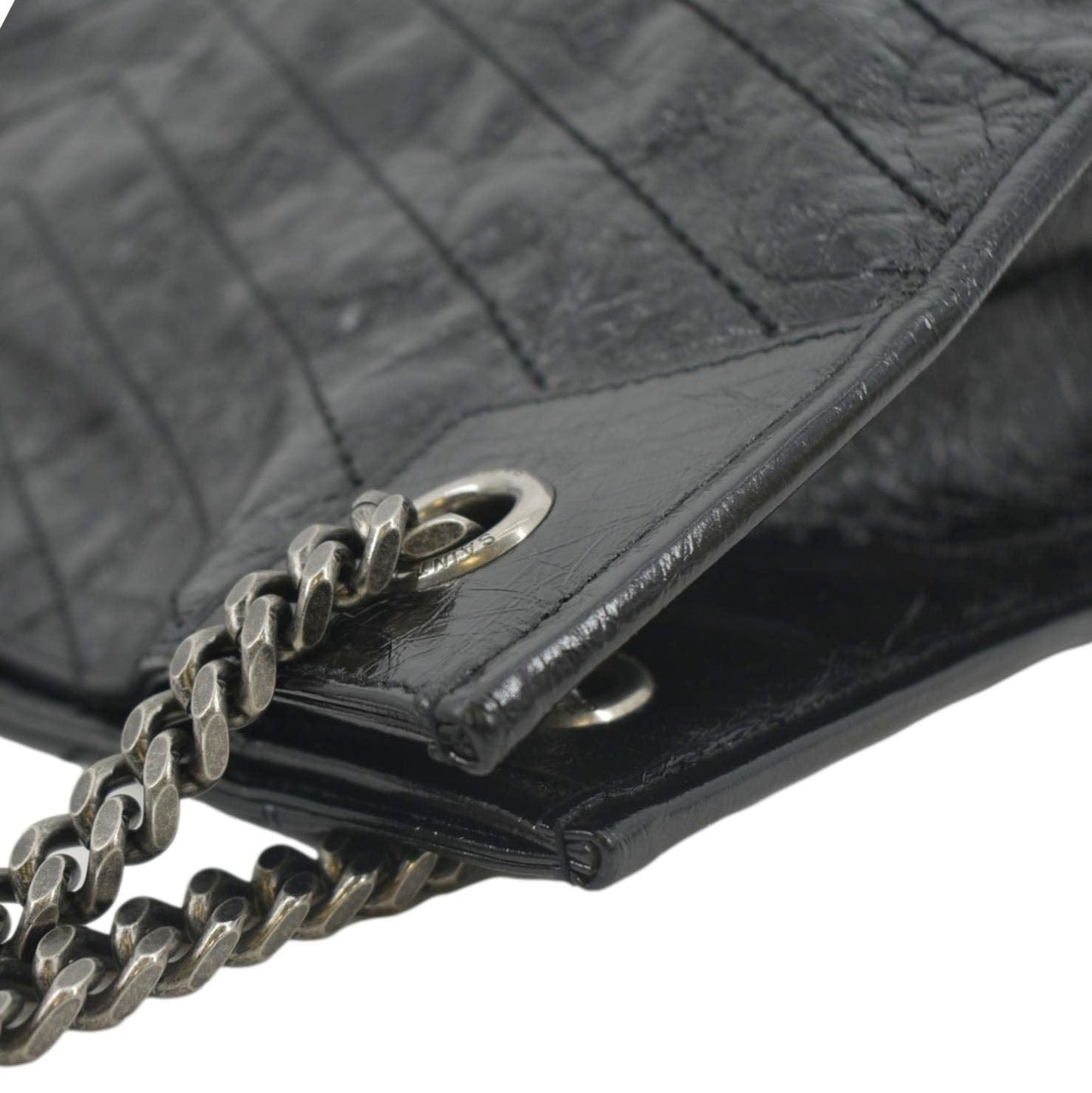 SAINT LAURENT Niki Large Crinkle Leather Shopper Tote Bag Black
