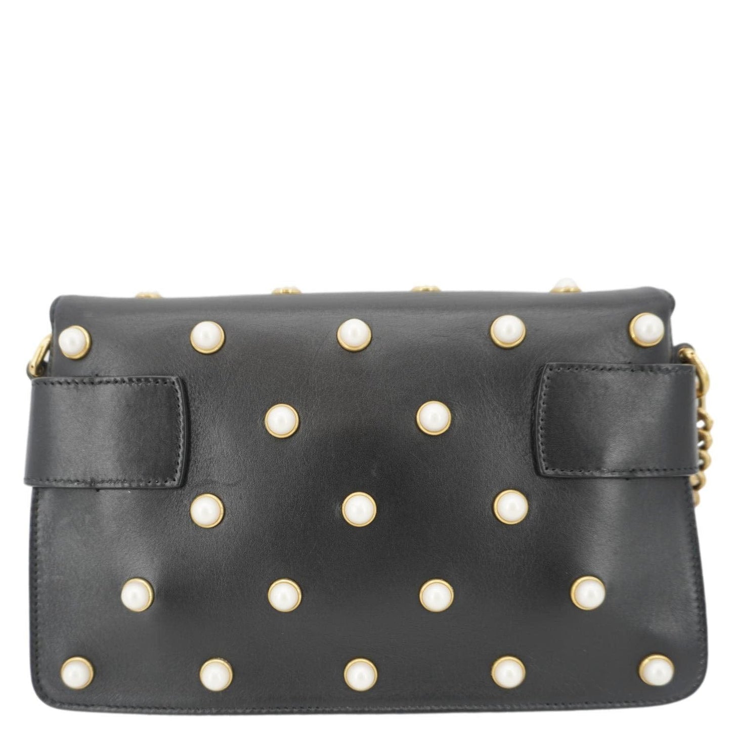 GUCCI Broadway Queen Margaret Pearl Studded Nappa Leather Crossbody Bag Black 453778