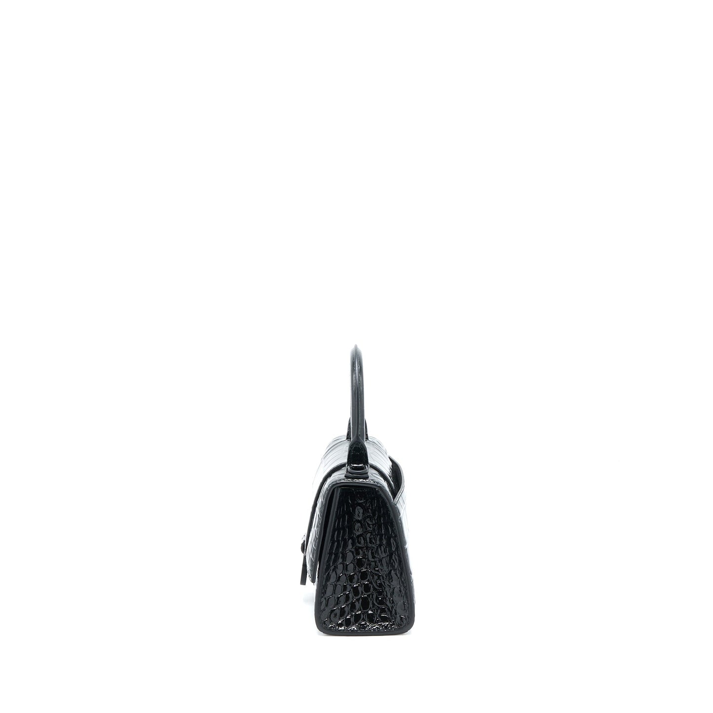 Balenciaga Hourglass Crocodile-Embossed Leather Black with Black Hardware