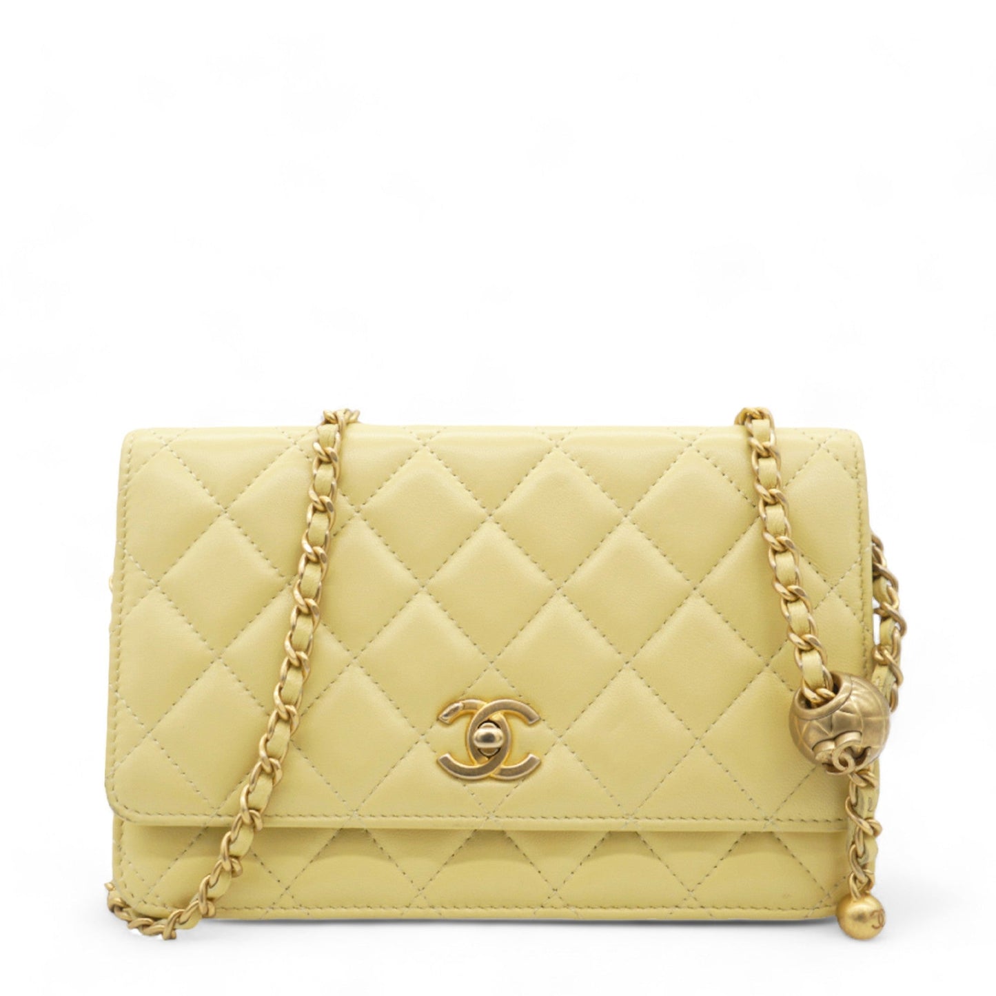 Chanel Caviar Crush Quilted Mini Wallet On Chain WOC Yellow