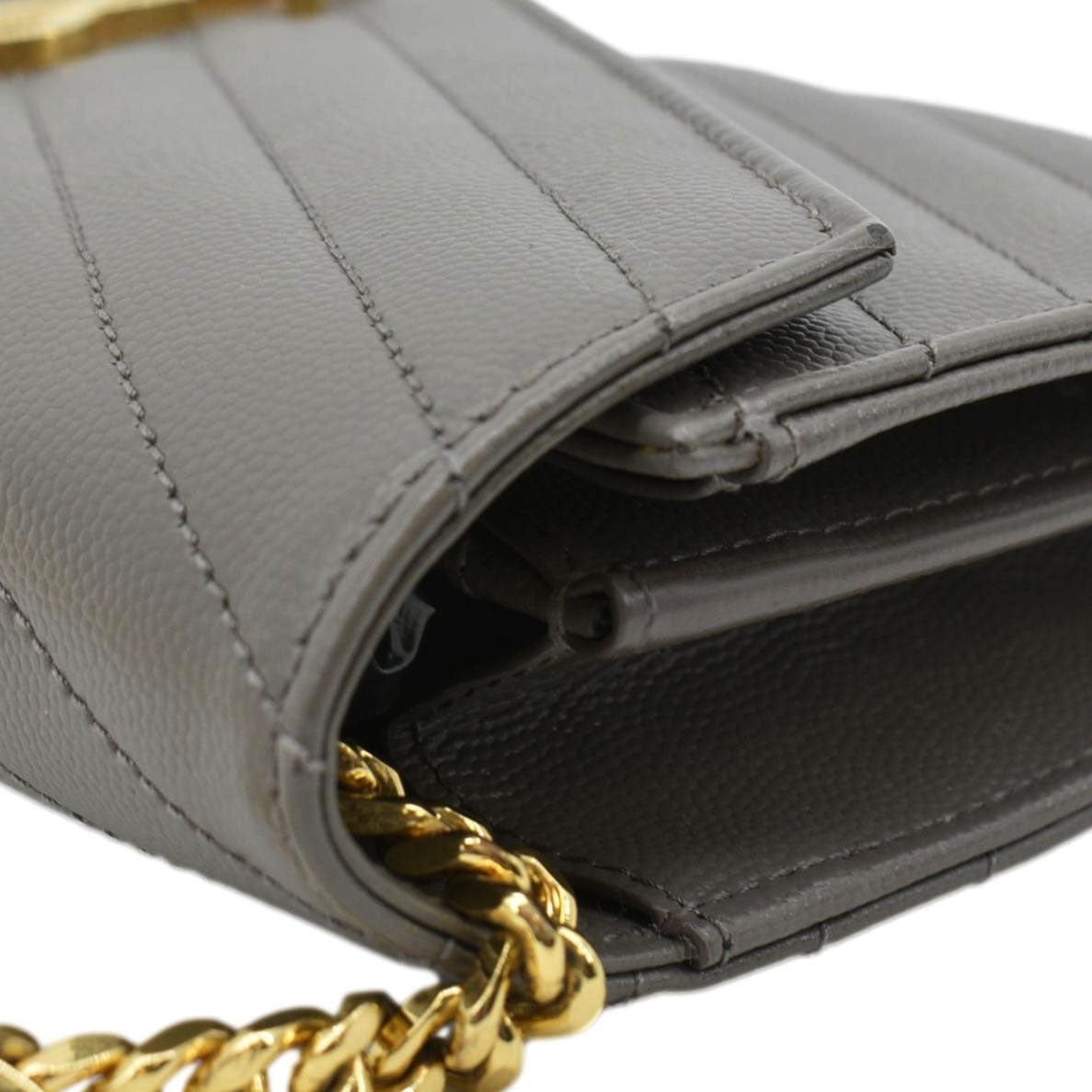 SAINT LAURENT Kate Leather Chain Clutch Crossbody Bag Grey