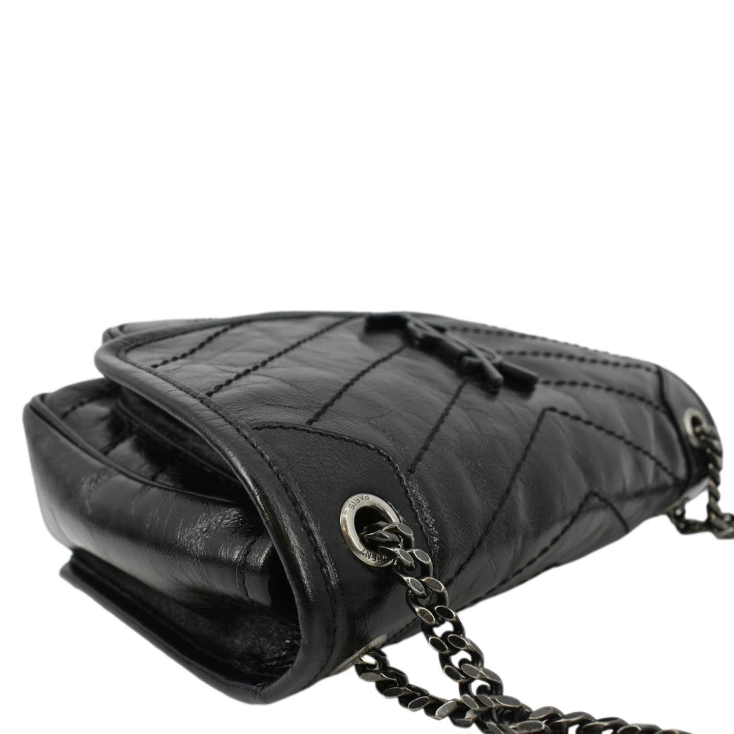 SAINT LAURENT Niki Baby Crinkle Leather Shoulder Bag Black